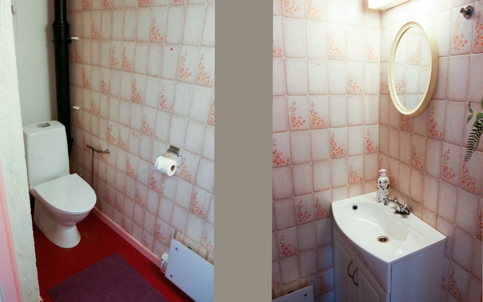 Beleilig toalettrom ved inngangspartiet med retro sjarm. Galleribilde