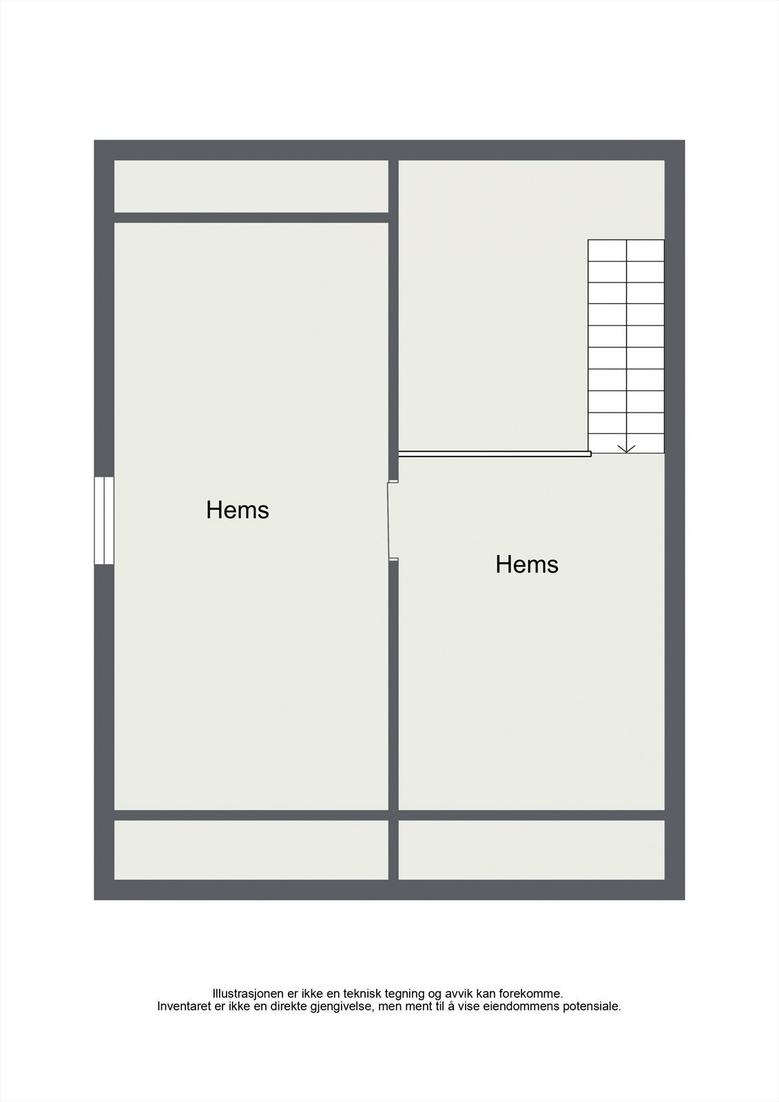 Illustrasjonen er ikke en teknisk tegning og avvik kan forekomme. Inventaret er ikke en direkte gjengivelse, men ment til å vise eiendommens potensiale. Galleribilde