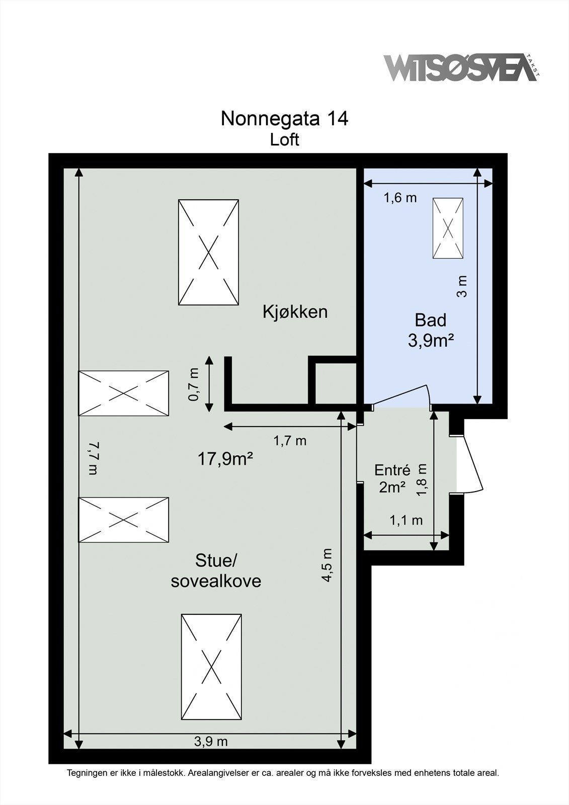 Plantegning - Leiligheten varmes opp med elektrisitet Galleribilde