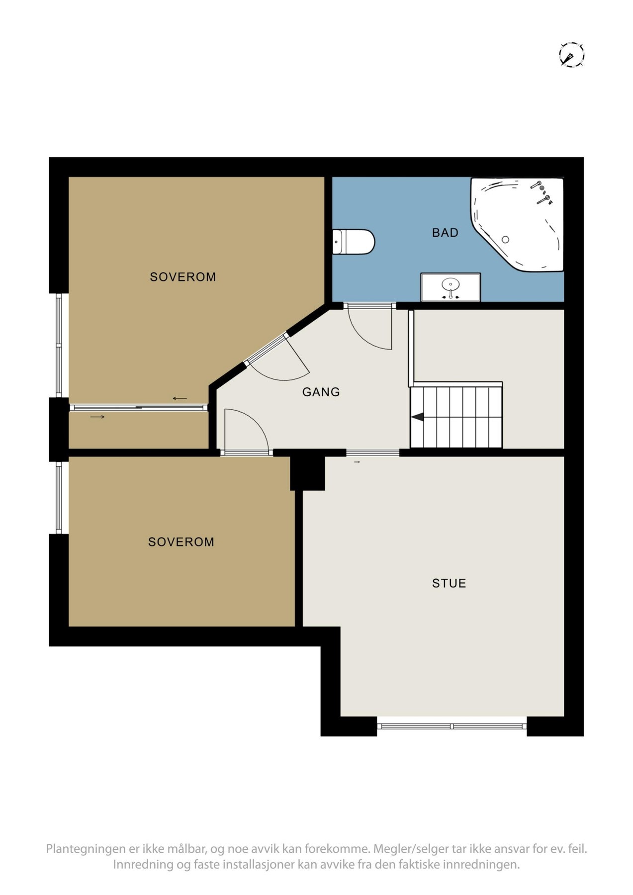 Loftsetasjen rommer loftstue, to soverom, bad og har utgang til en balkong på 5 m². Galleribilde