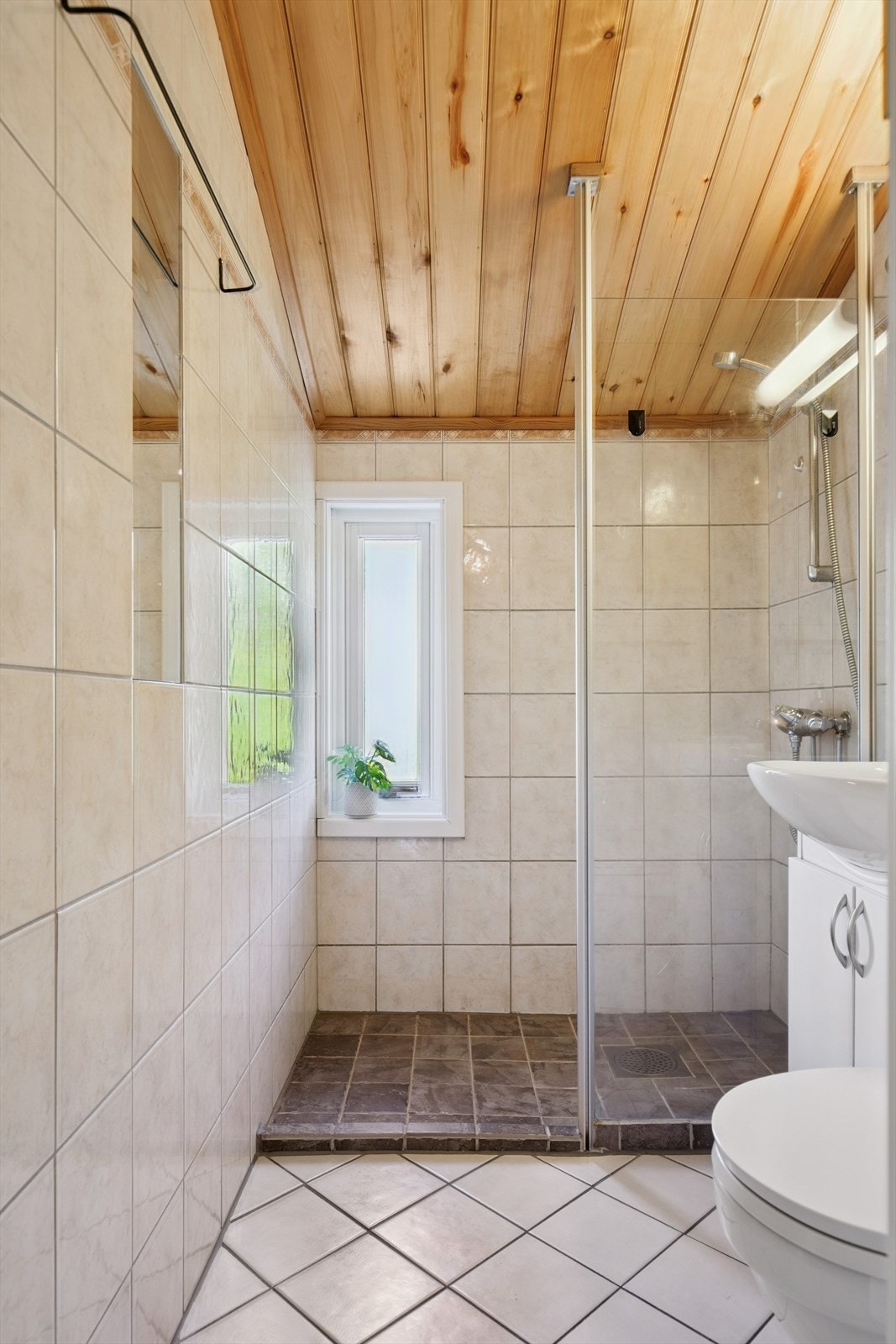 Dusjhjørne med glassvegg på badet. Galleribilde