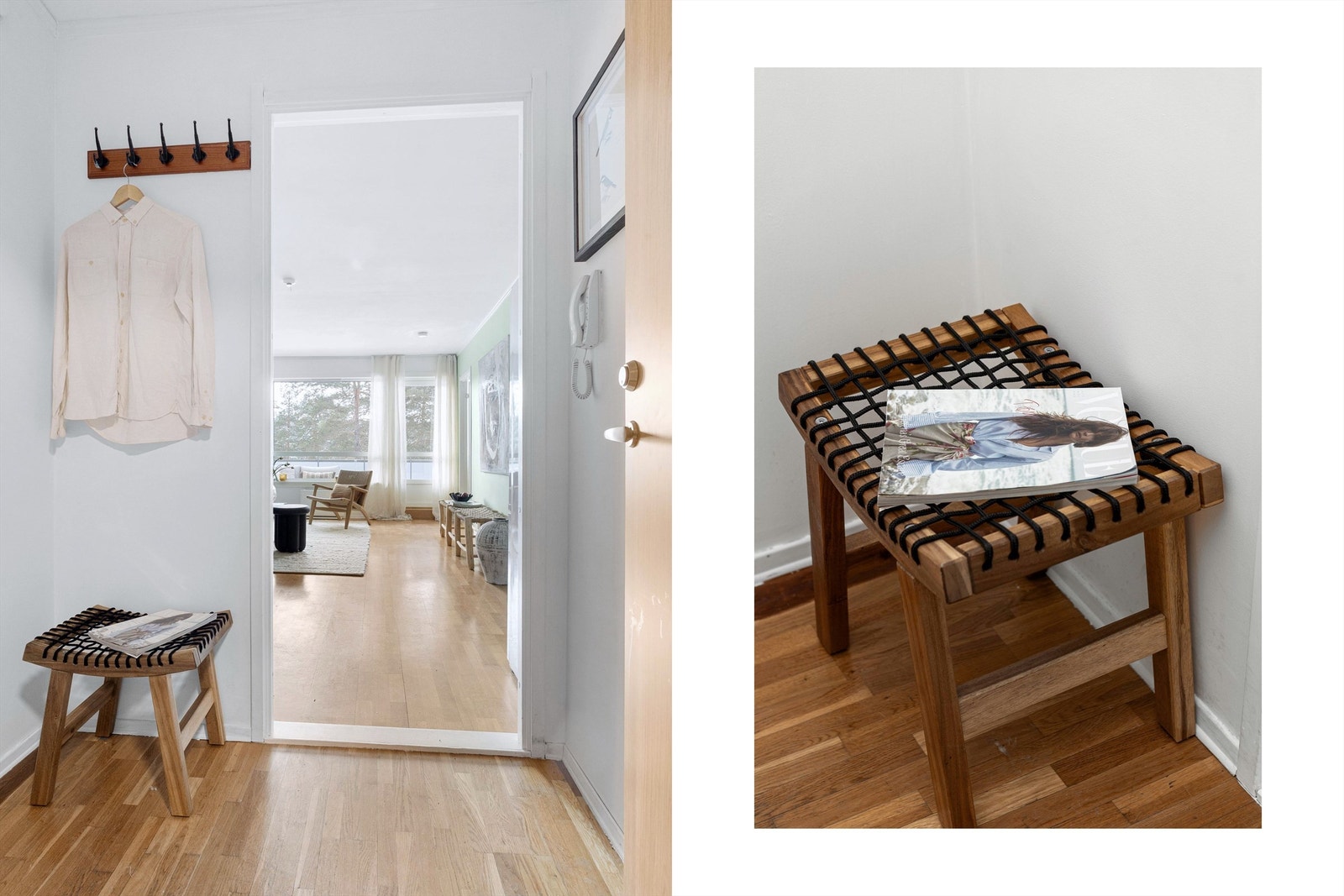 Innbydende entré med praktiske gulvflater og lyse overflater på vegger og himling. Entréen har i tillegg direkte tilgang til en praktisk, innvendig bod som kan benyttes til ekstra oppbevaring. Galleribilde