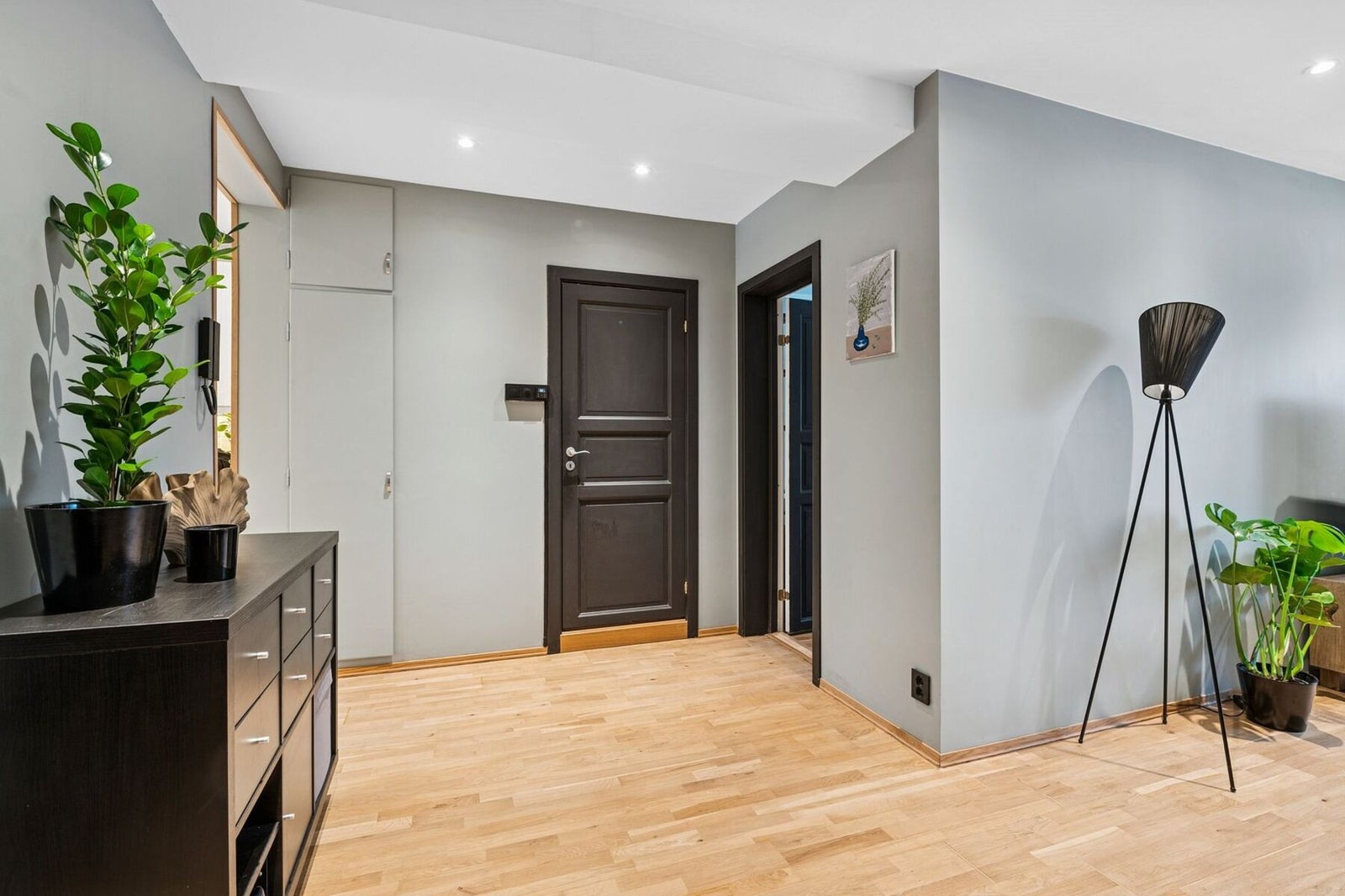 Stilren entré med moderne uttrykk og godt lys. Galleribilde