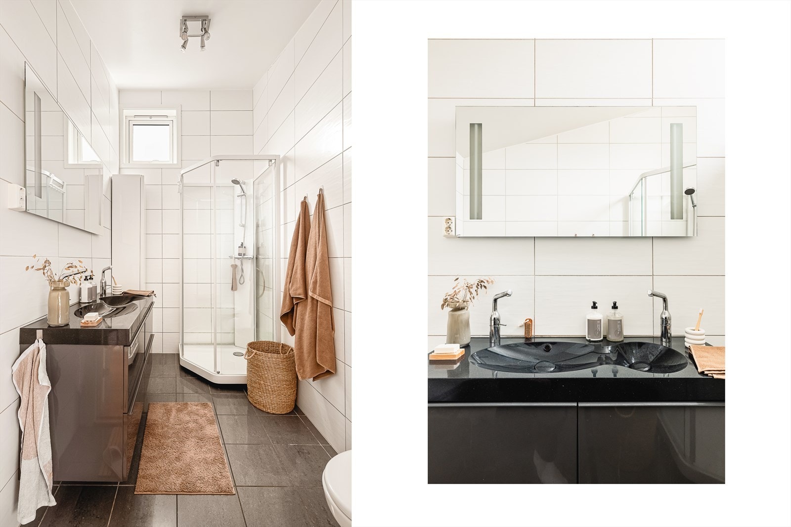 Badet i 2. etasje har flislagte overflater og varmekabler i gulv. Galleribilde