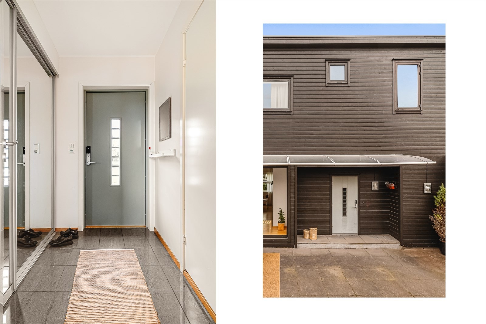 Innbydende entré med stort garderobeskap for oppbevaring av yttertøy og sko. Galleribilde