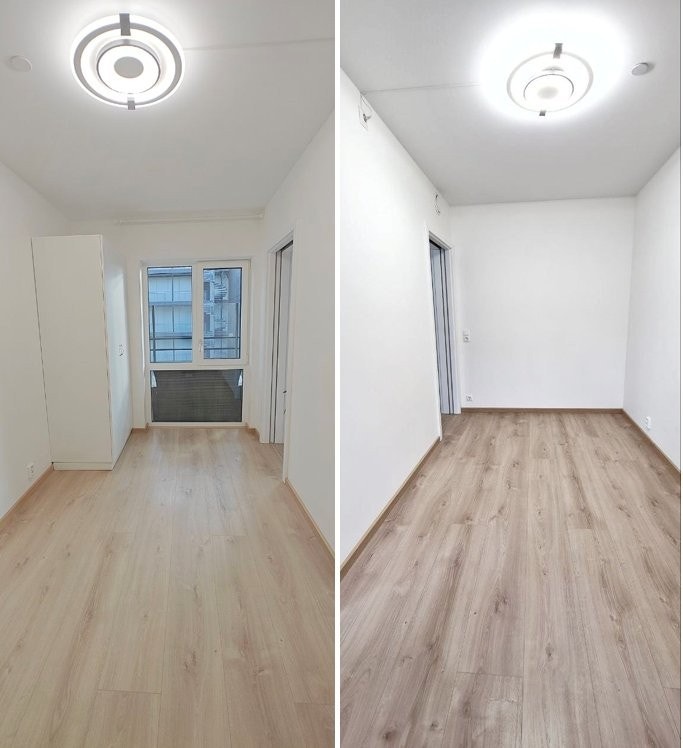 Stort soverom med garderobeskap og to utganger mot stue og kjøkken. Galleribilde