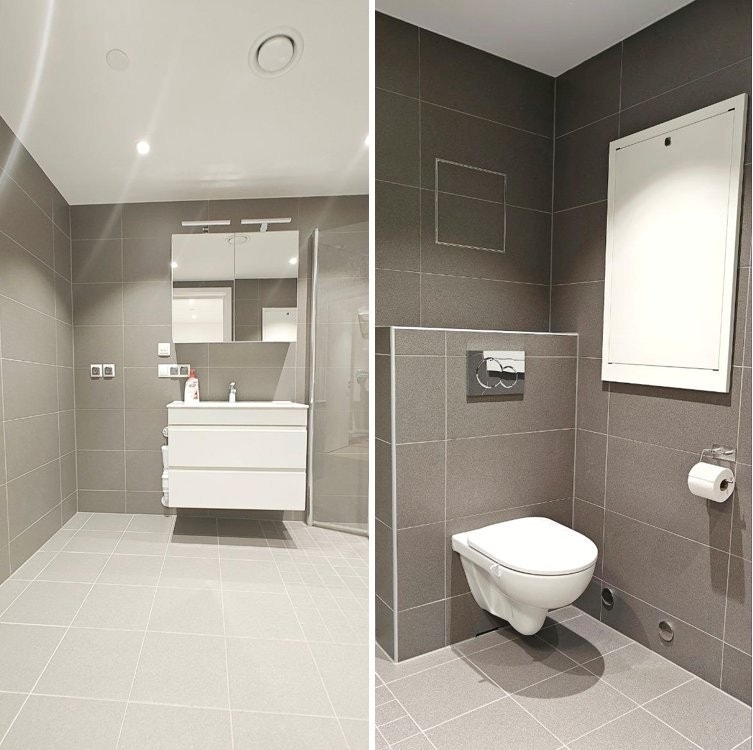 Toalett og servant er praktisk plassert for god utnyttelse av rommet. Galleribilde