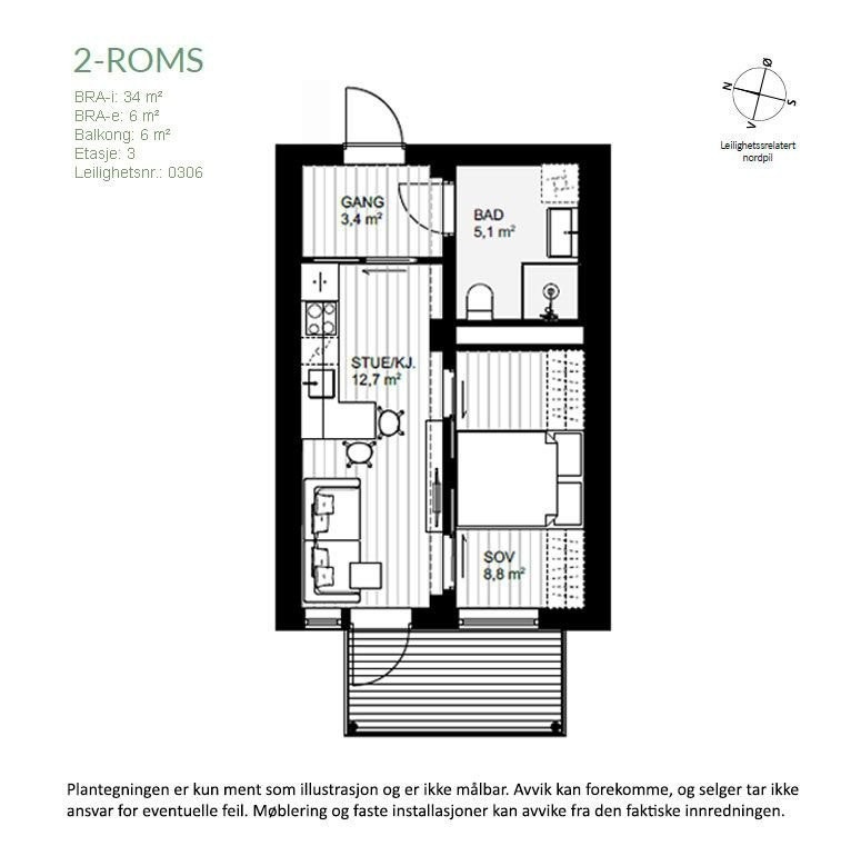 Plantegningen viser eiendommens arealfordeling og hvordan rommene er organisert. Galleribilde