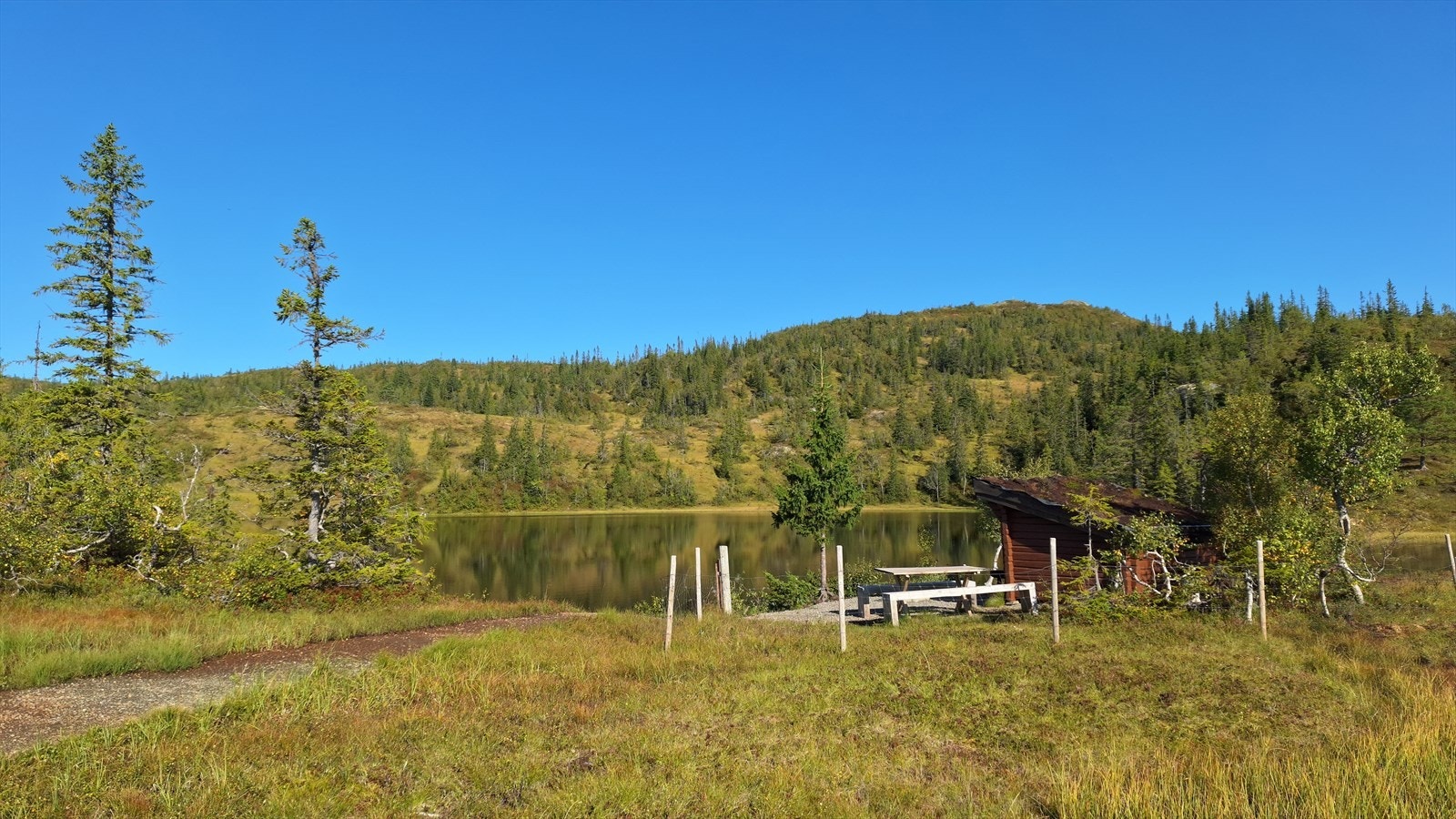 Selgers private bilde - Det er mange vann i området, dette bilde er tatt ved Gyversaltjønna, hvor det også er satt opp en gapahuk Galleribilde