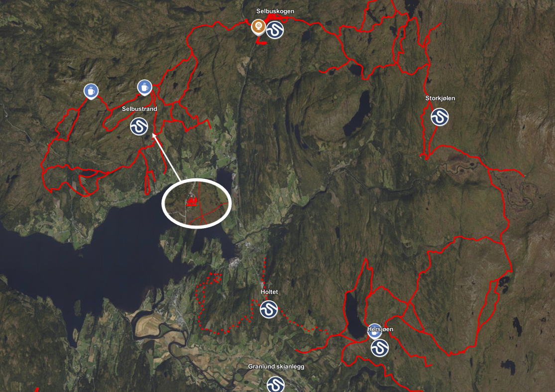 Utklipp fra skisporet.no. Fra skisporet som går forbi feltet har man tilgang på et stort løypenett Galleribilde