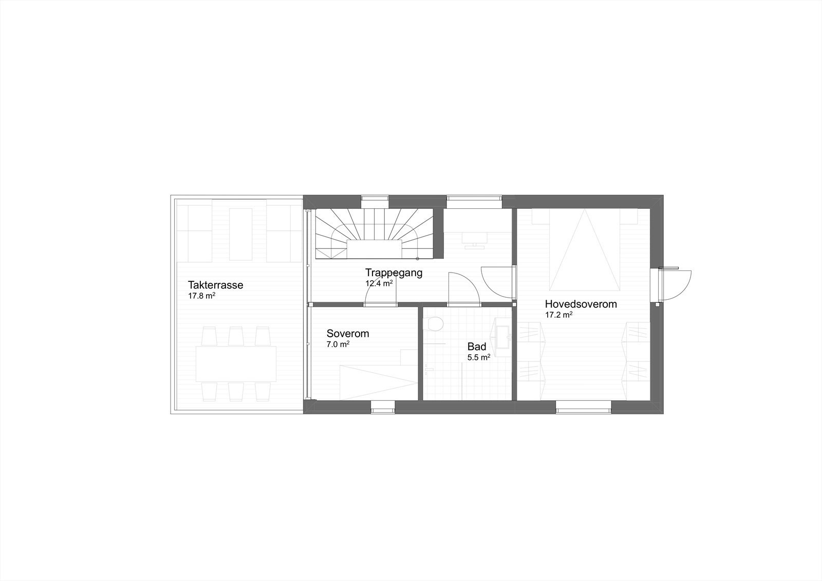 Plantegning 3. etasje. (Plantegningen er kun ment som illustrasjon, og mindre avvik kan forekomme. Se takstmannens plantegning vedlagt i salgsoppgaven for nøyaktige mål og utførelse) Galleribilde