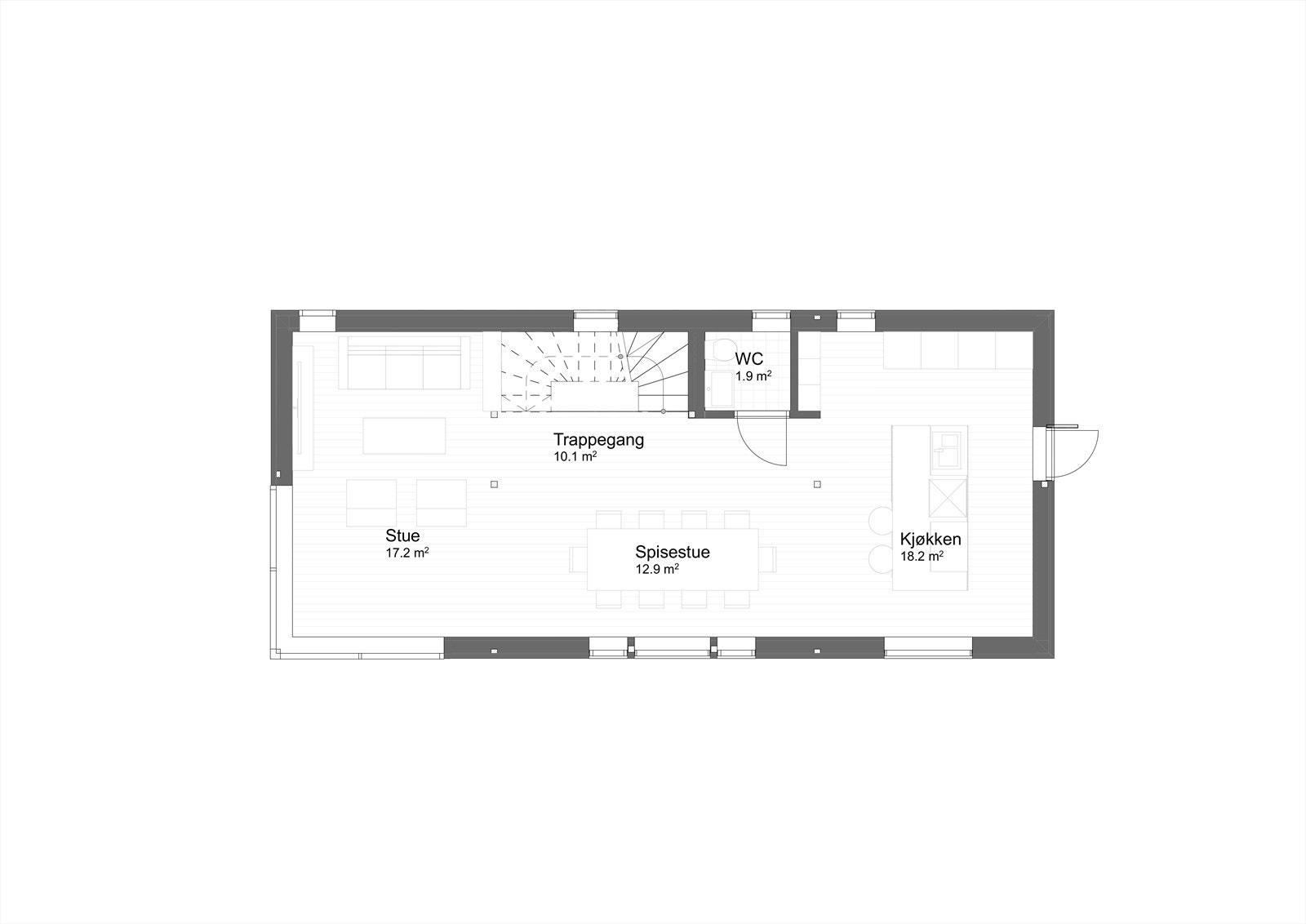 Plantegning 2. etasje. (Plantegningen er kun ment som illustrasjon, og mindre avvik kan forekomme. Se takstmannens plantegning vedlagt i salgsoppgaven for nøyaktige mål og utførelse) Galleribilde