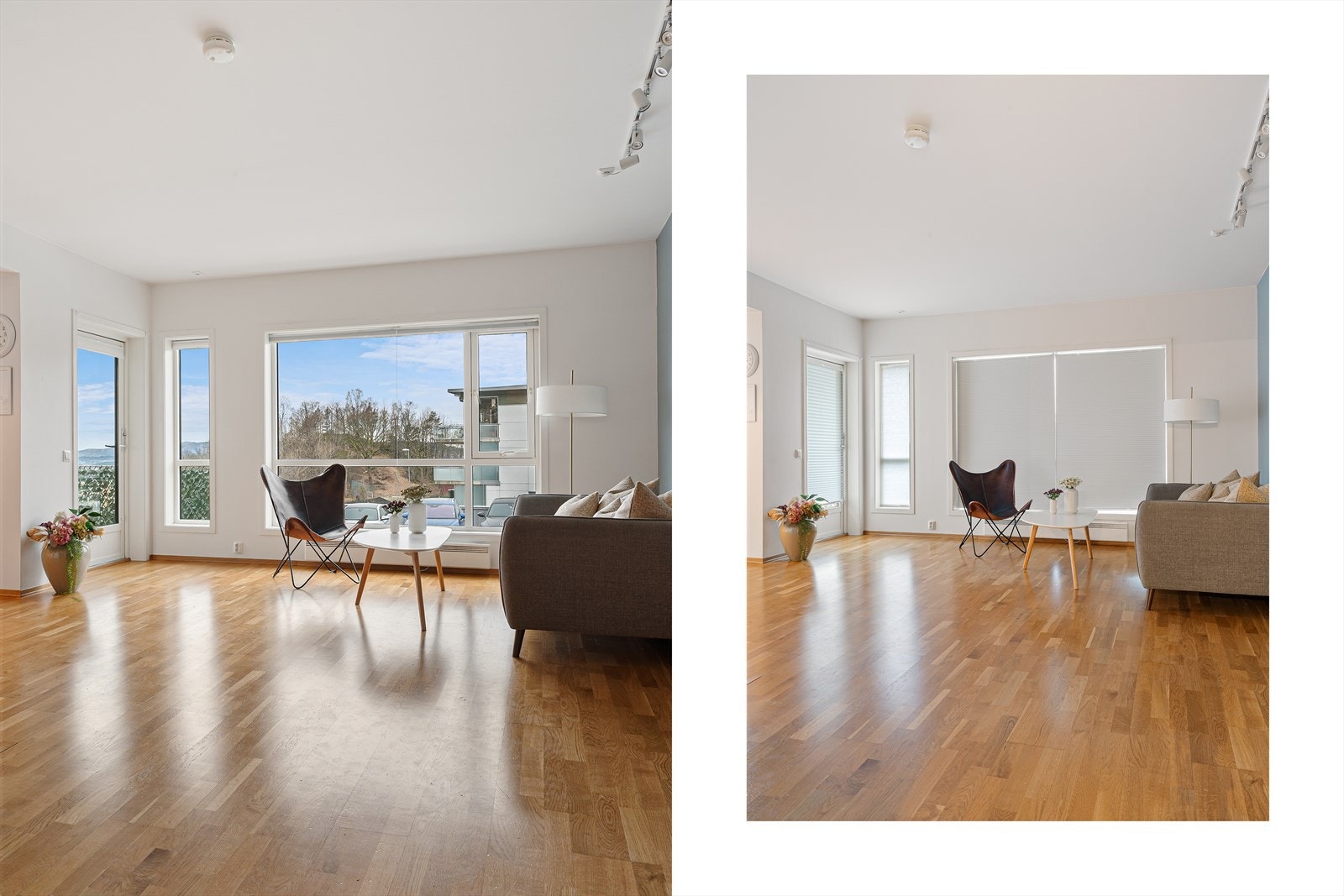 - Stuens praktiske løsning gir rom for sofagruppe og spisebord i hver sin naturlige sone - Galleribilde