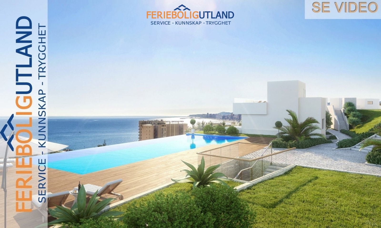 Utsikt mot Middelhavet fra felles hage og felles basseng Galleribilde