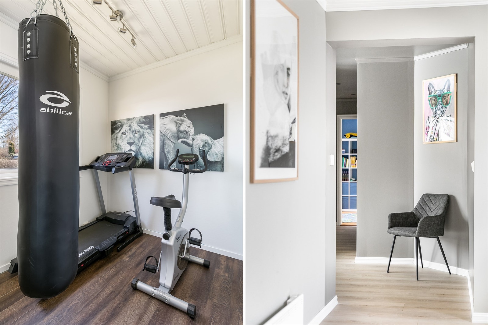 Ved soveromsgangen finnes også et rom på ca. 7 kvm. som i dag benyttes som trimrom. Galleribilde