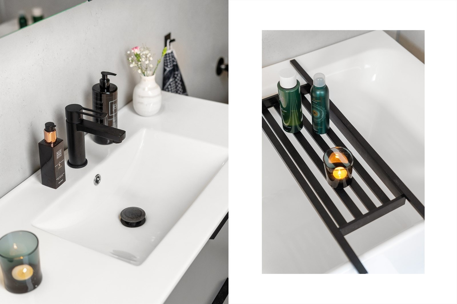 Badet kan skilte med nytt og tiltalende badekar, vegghengt toalett, pen baderomsinnreding og overskap med speil-fronter Galleribilde