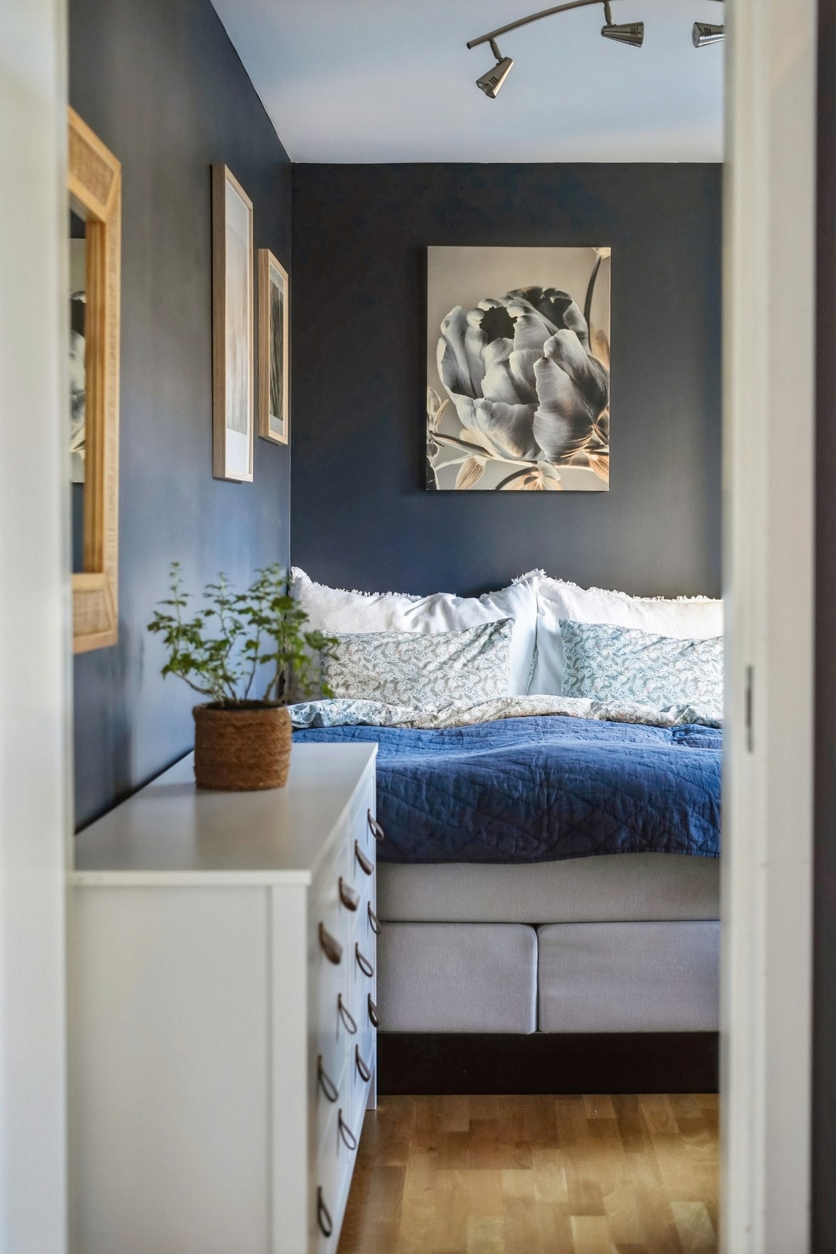 Gulvet i leiligheten er belagt med en tre-stavs parkett, veggene er i ført moderne fargetoner. Det er spotter i himlingen. Galleribilde