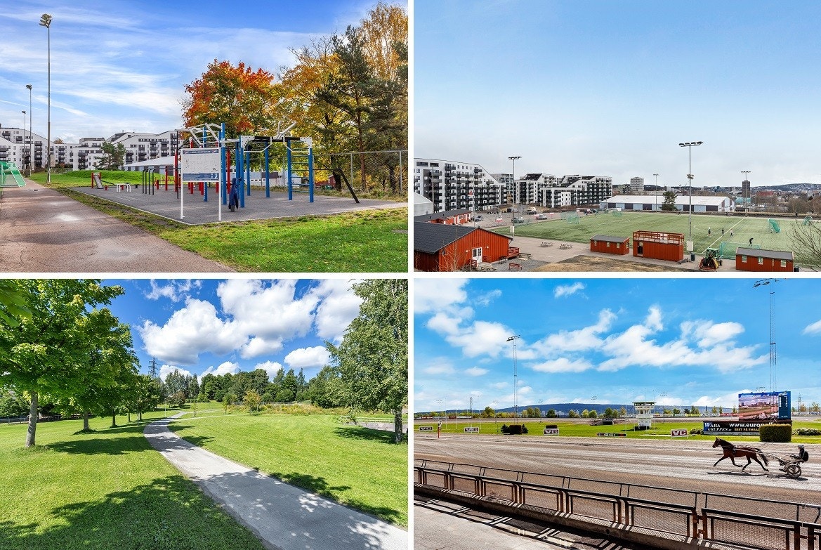 Løren idrettspark ligger rett ved siden av sameiet med blant annet kunstgressbane, ishall og tuftepark. Fine turmuligheter og kort vei til Bjerke travbane. Galleribilde