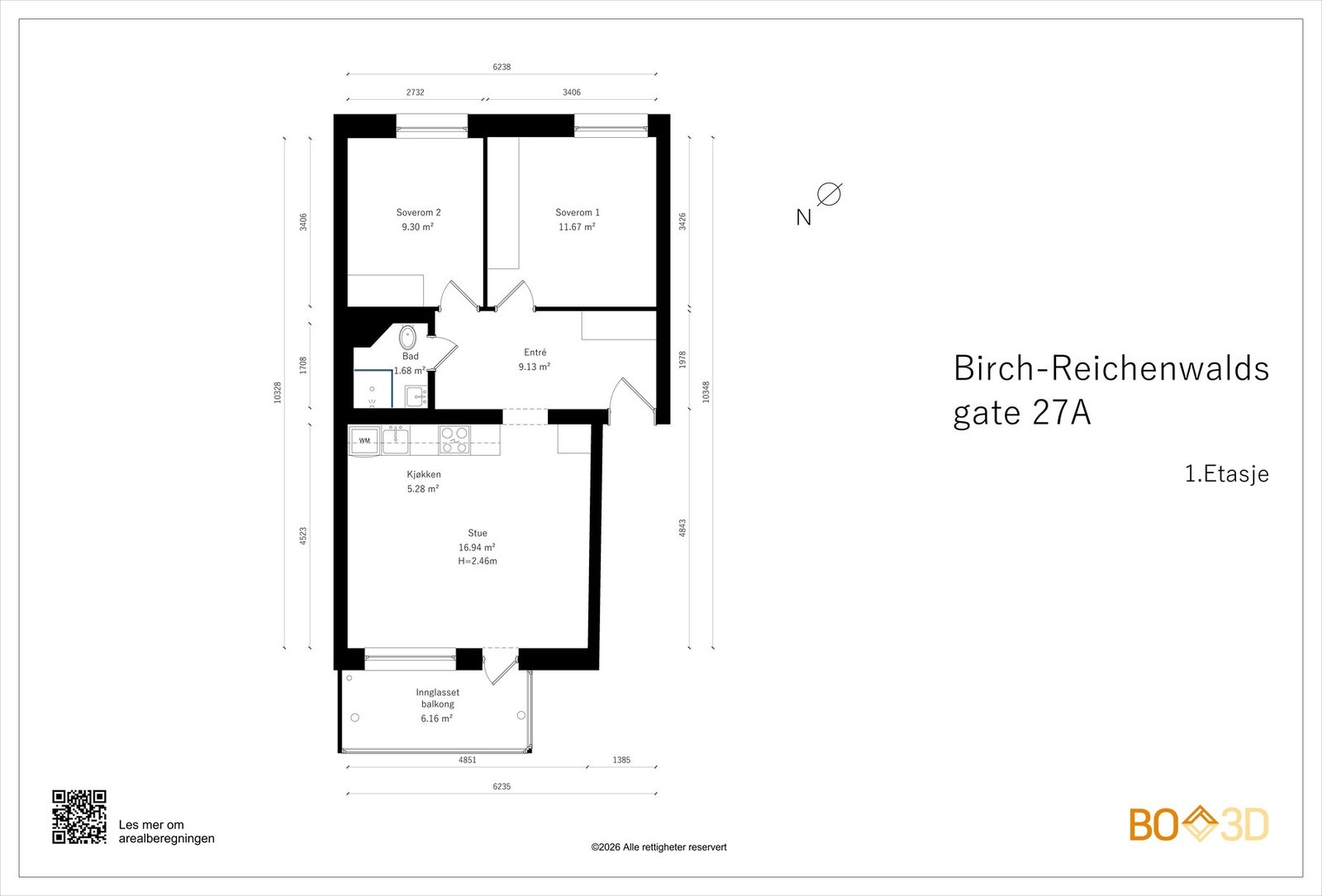 Før vi fortsetter, tar vi en titt på planskissen. I tillegg til innvendig areal, disponerer boligen både loft- og kjellerbod på totalt 8 kvm. Galleribilde