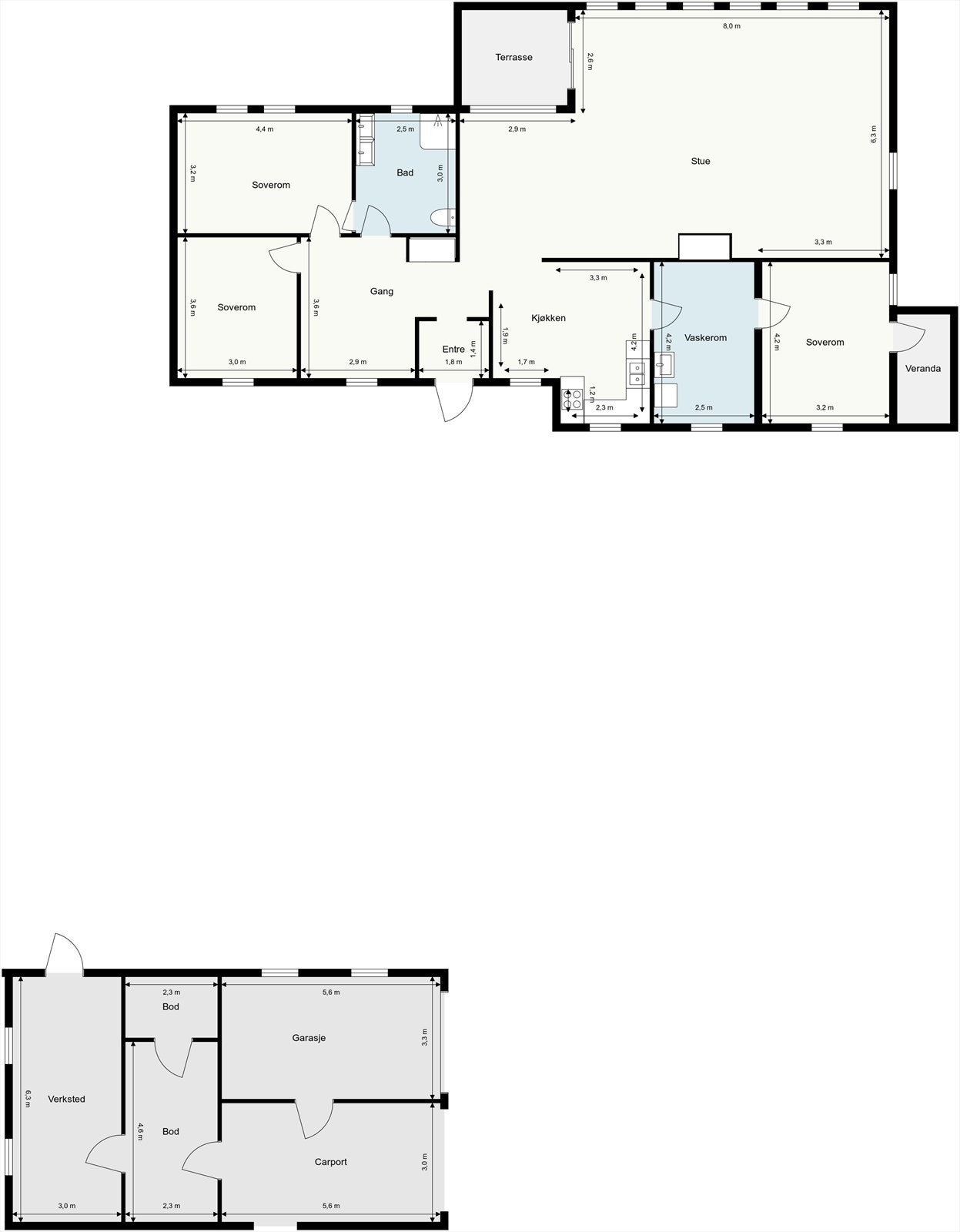 Plantegning enebolig og garasje. Galleribilde