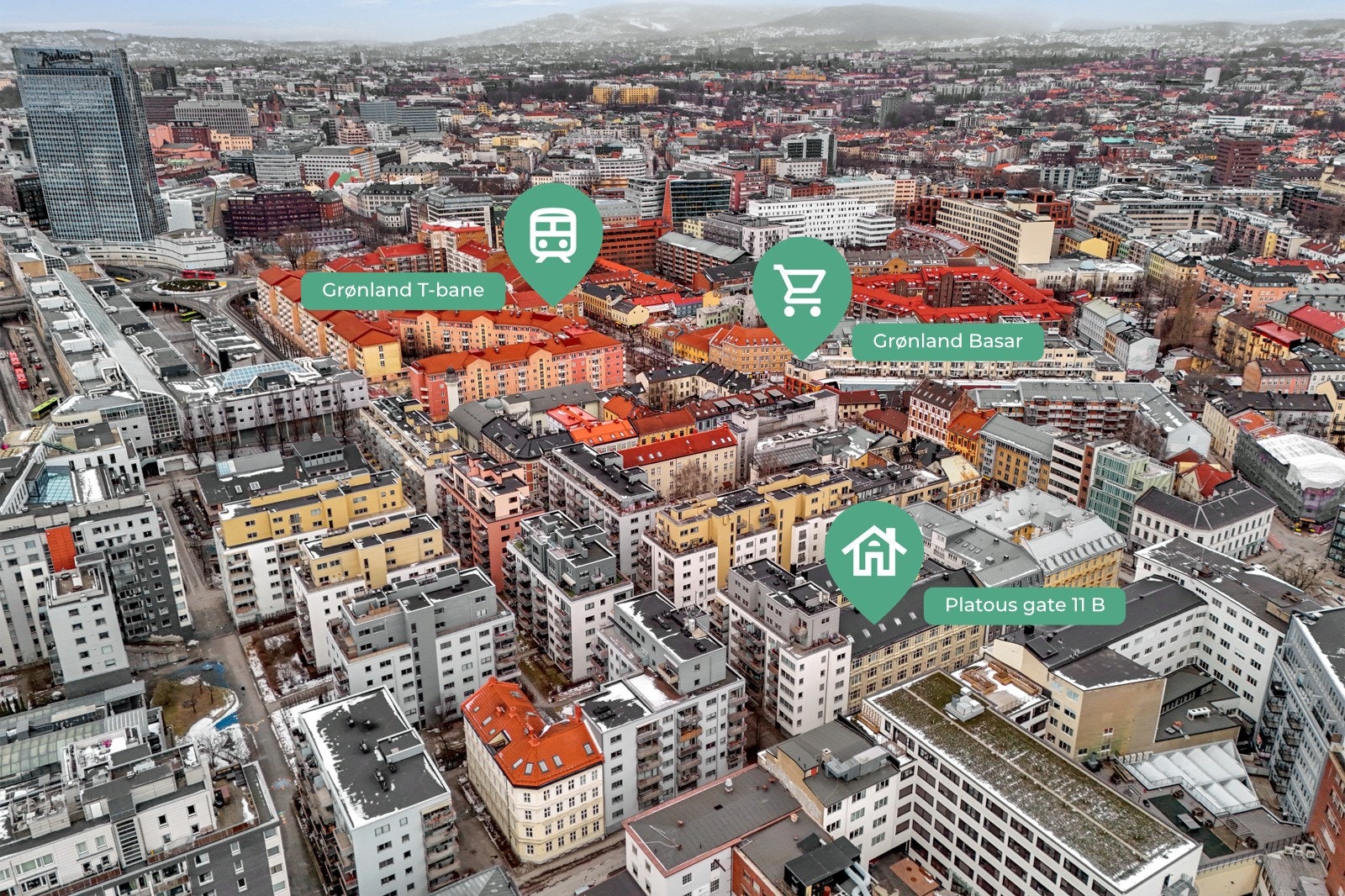 Leiligheten ligger sentralt til på Grønland, med kort vei til Tøyen, Grünerløkka og Sørenga. Rett utenfor døren finner du et rikt utvalg av ulike forretninger, spisesteder og svært godt kollektivtilbud, samtidig som leiligheten ligger tilbaketrukket til Galleribilde