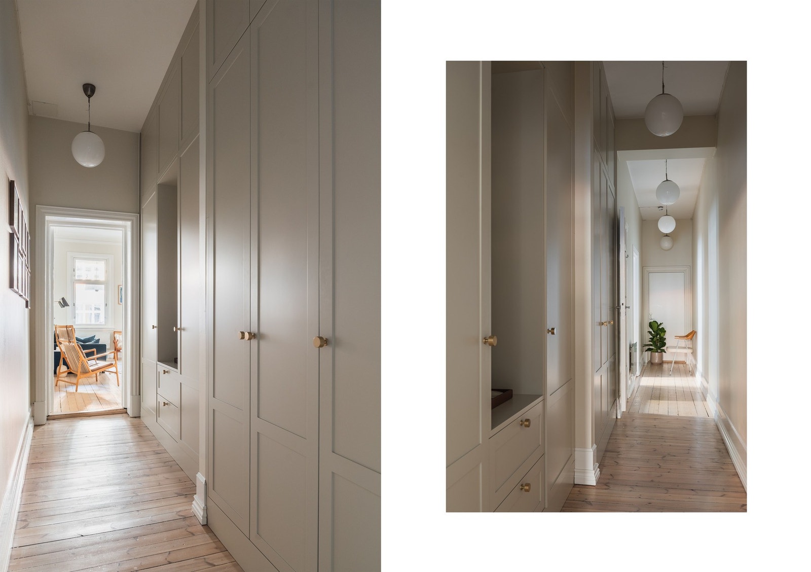 Plassbygget skapinnredning fra gulv til himling. Opplegg for vaskemaskin og plass til tørketrommel. Galleribilde