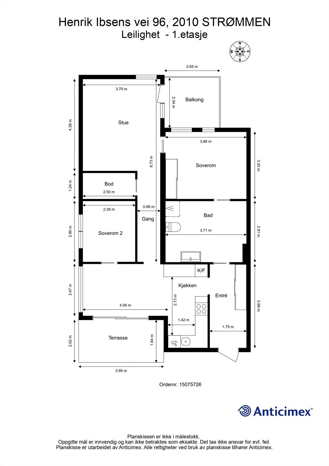 Plantegning 1.etg. Det er lagringsplass i innvendig bod samt bod i kjeller på ca. 5 kvm. Galleribilde