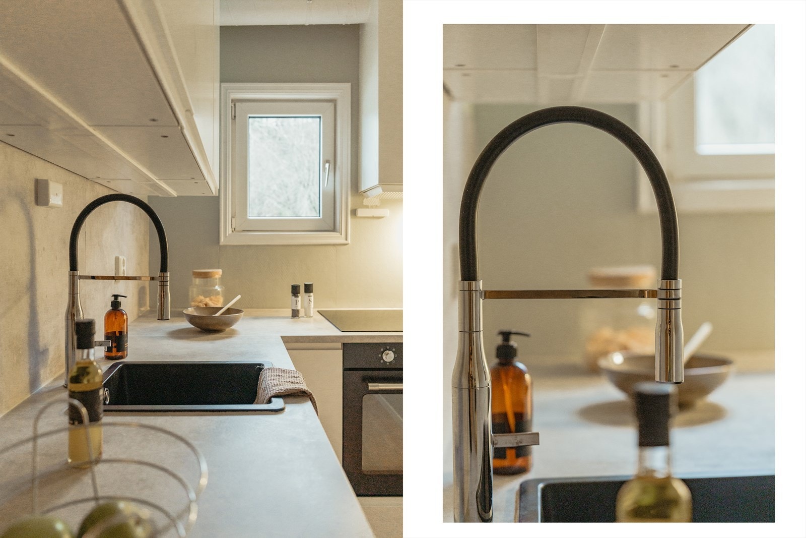 Kjøkkenet har avtrekk ut via ventilasjon, så slipper man kullfilter. Galleribilde