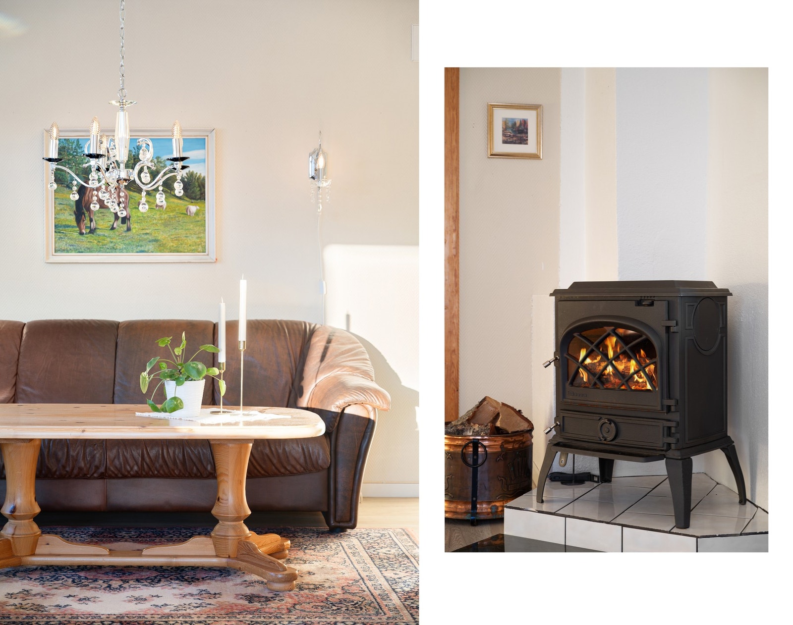 I tillegg til varmepumpe er det mulighet for fyring med ved Galleribilde