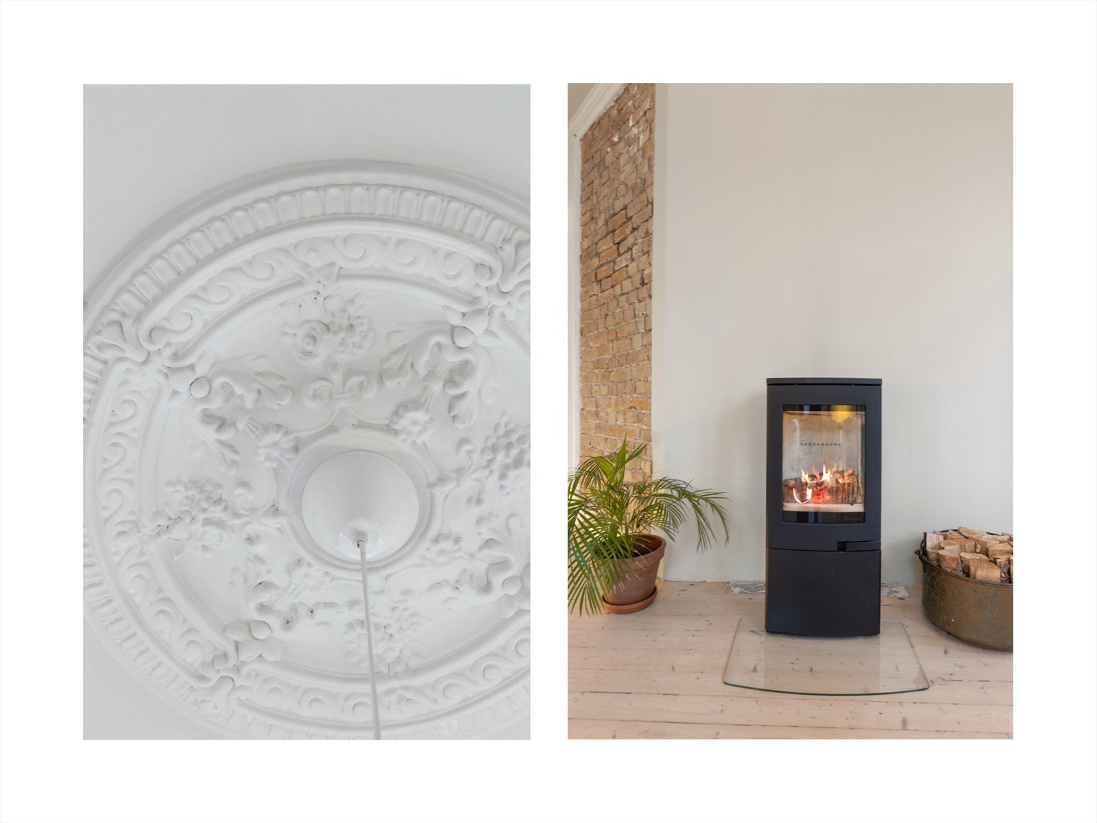 Klassiske detaljer som stukkatur, rosett og teglstein Galleribilde