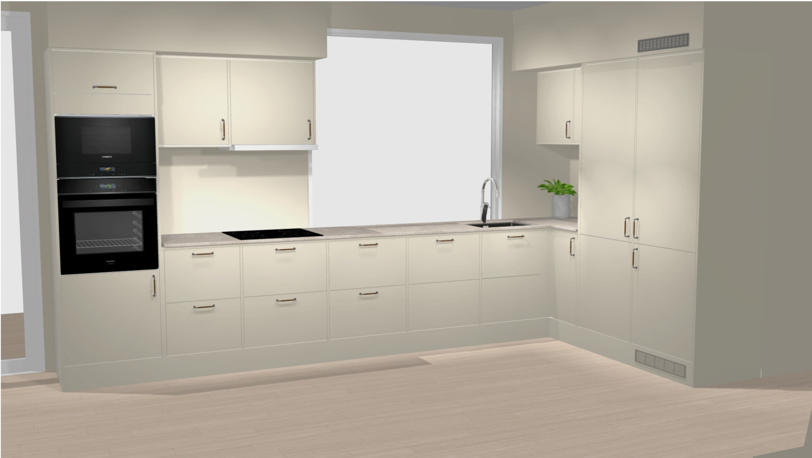 Bildet er illustrasjon på kjøkkenet som er tegnet til leiligheten Galleribilde