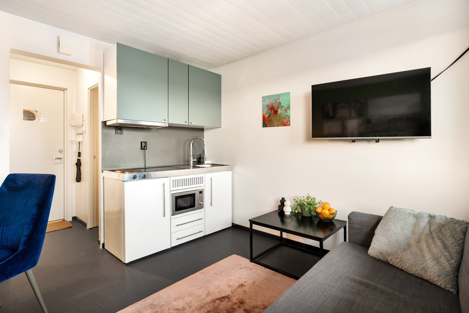 Leiligheten består av på stue, kjøkken og baderom. Galleribilde