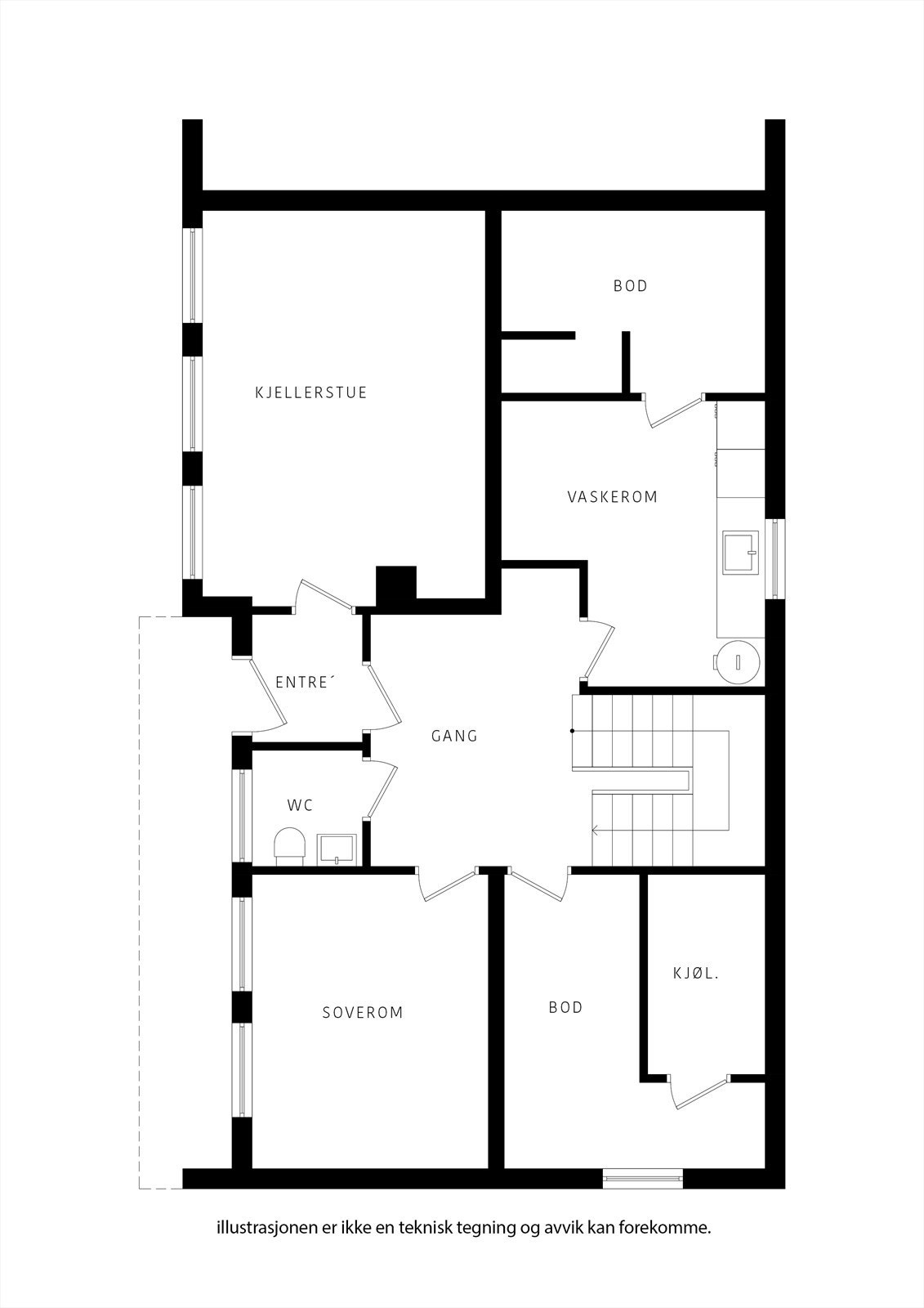 Soverom i kjeller ikke byggemeldt og dermed ikke godkjent Galleribilde