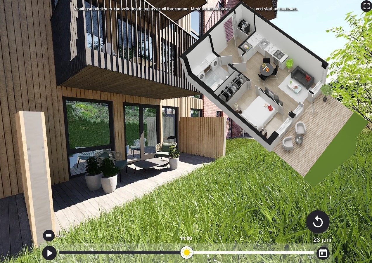 Ca. 12,5 kvm vestvendt terrasse og ca. 6 kvm. hage. Galleribilde