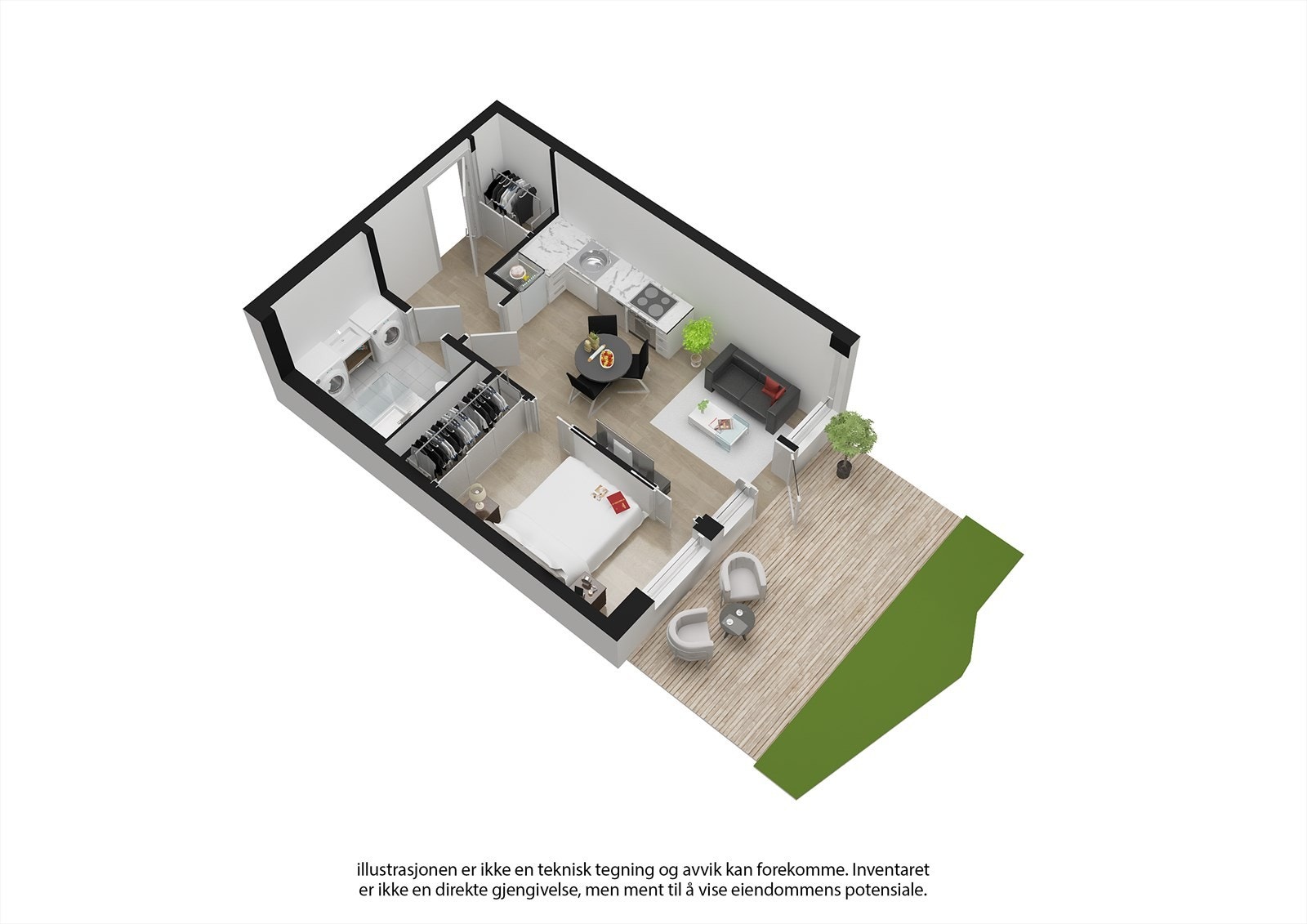 Se nyttige lenker: Illustrasjon av solforhold/utsikt, samt info interiør. Det er satt av plass til garderobe på soverom. Galleribilde