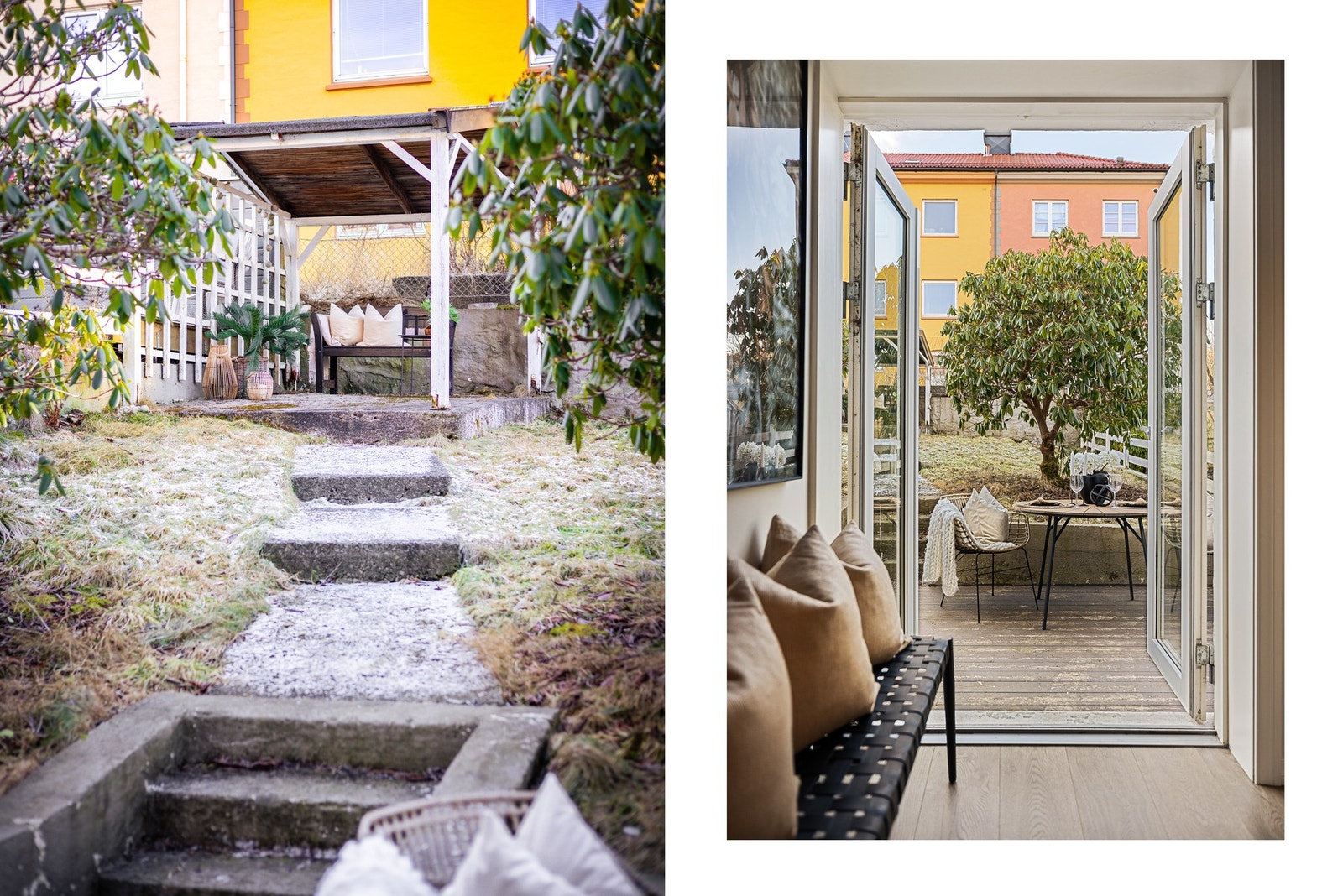 - Hagen er pent opparbeidet med plen og prydbusker - Galleribilde