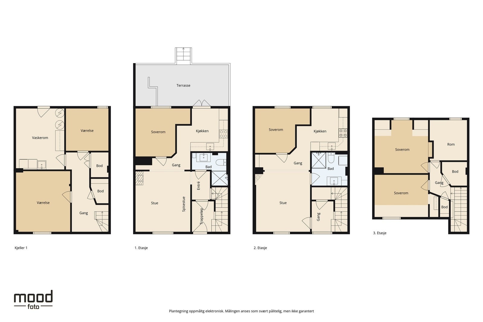 - Huset er delt i to leiligheter. En leilighet går over kjeller og 1.etasje, den andre går over 2.etasje og loft - Galleribilde