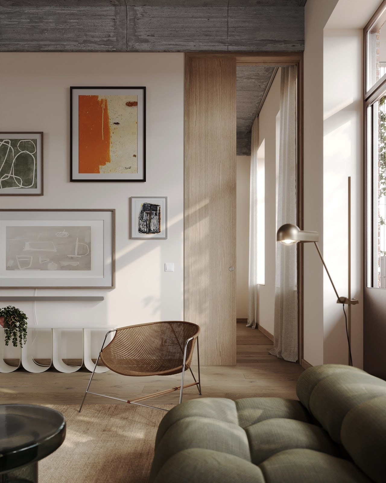 Generøs takhøyde på opptil 3,75m. Tilvalg: oppgradert parkett til Oak Invisible Markant Brushed 240mm. Det er også gjort omfattende oppgradering på el Galleribilde