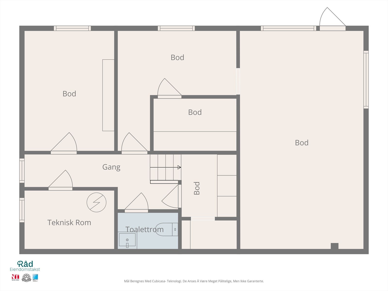 Planløsning over dagens bruk av kjelleretasjen. (Byggtegninger foreligger ikke. Se punkt i salgsoppgaven under Ferdigattest/ brukstillatelse for info om lovlighet) Galleribilde