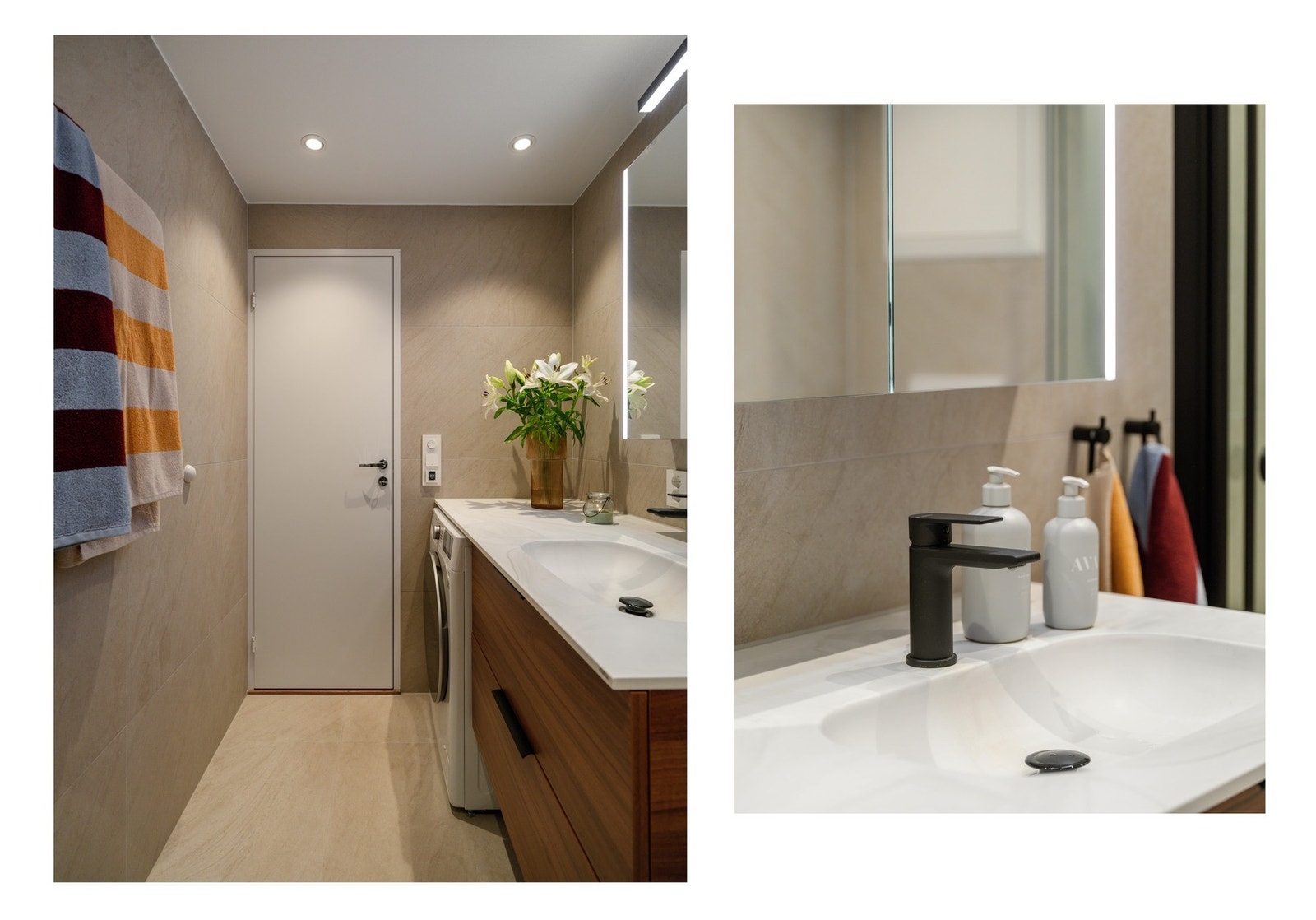 I taket er det downlights for god belysning og i gulvet lune varmekabler. Galleribilde