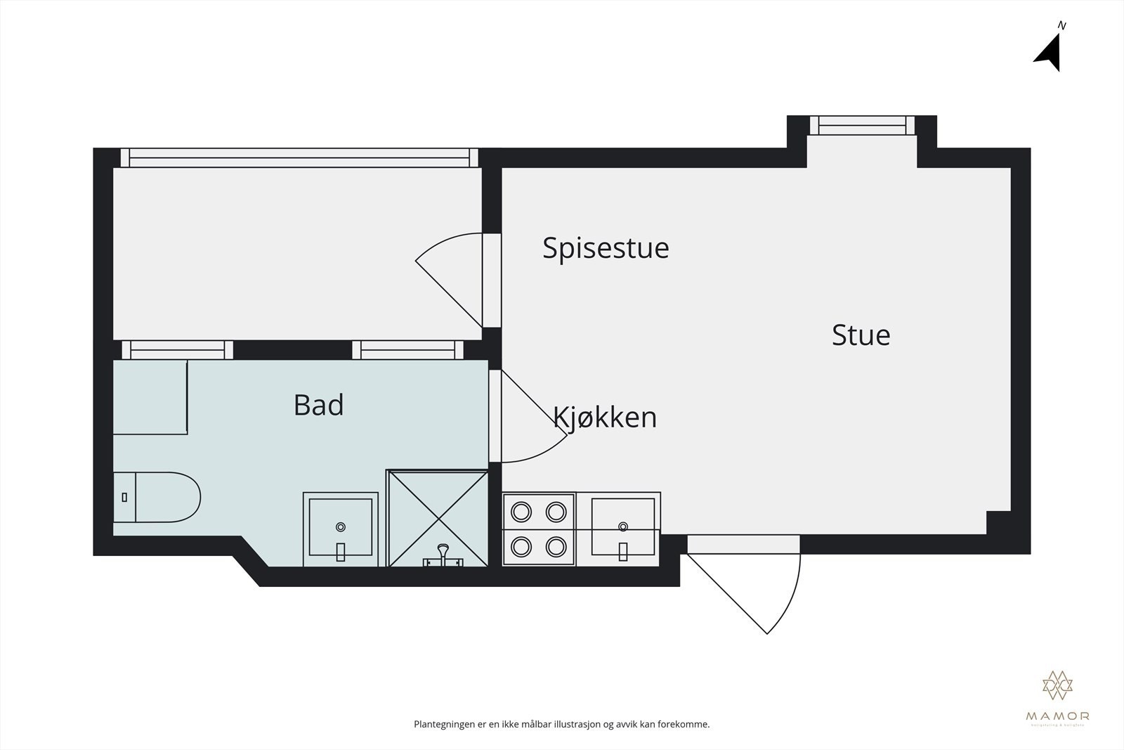 Plantegning. Leiligheten disponerer også en bod i kjelleren. Galleribilde