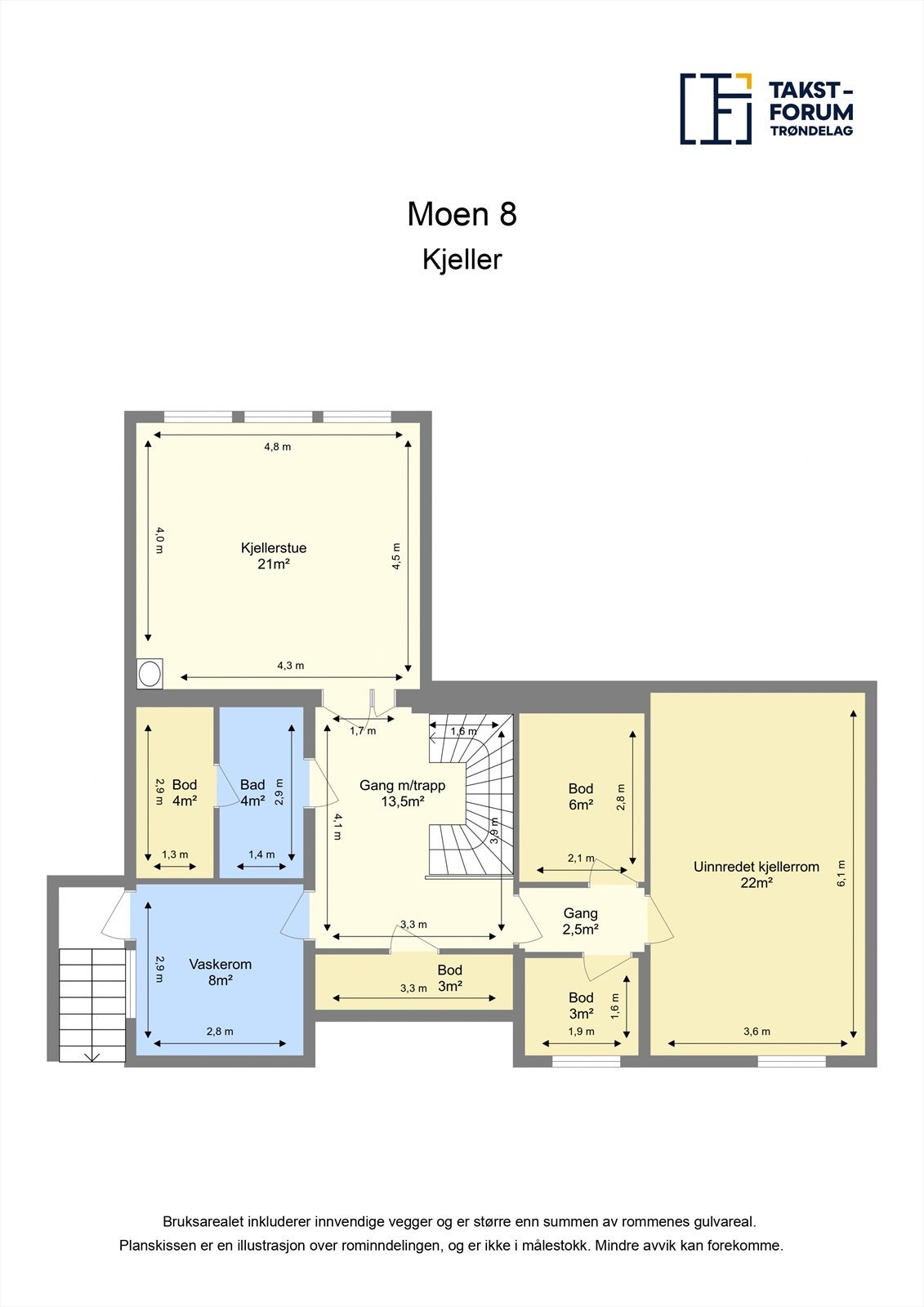 Plan over underetasje. Legg merke til størrelse på kjellerstue og egen inngang. Galleribilde
