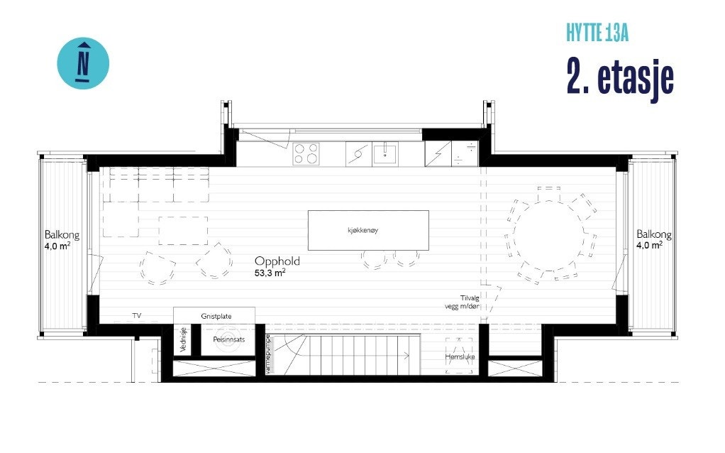Plantegning Svartskardvegen 228A (chalet 13A), 2. etasje. Galleribilde