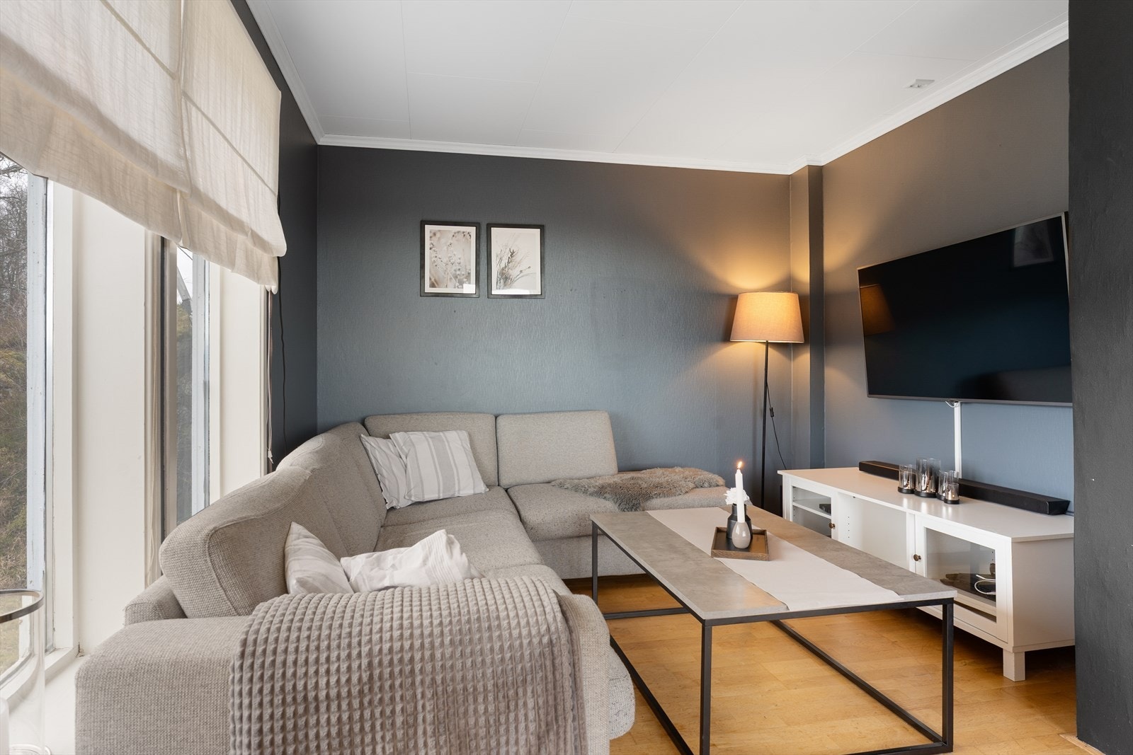 Egen TV-krok i stuen som gir en naturlig og hyggelig sone for avslapning. Galleribilde