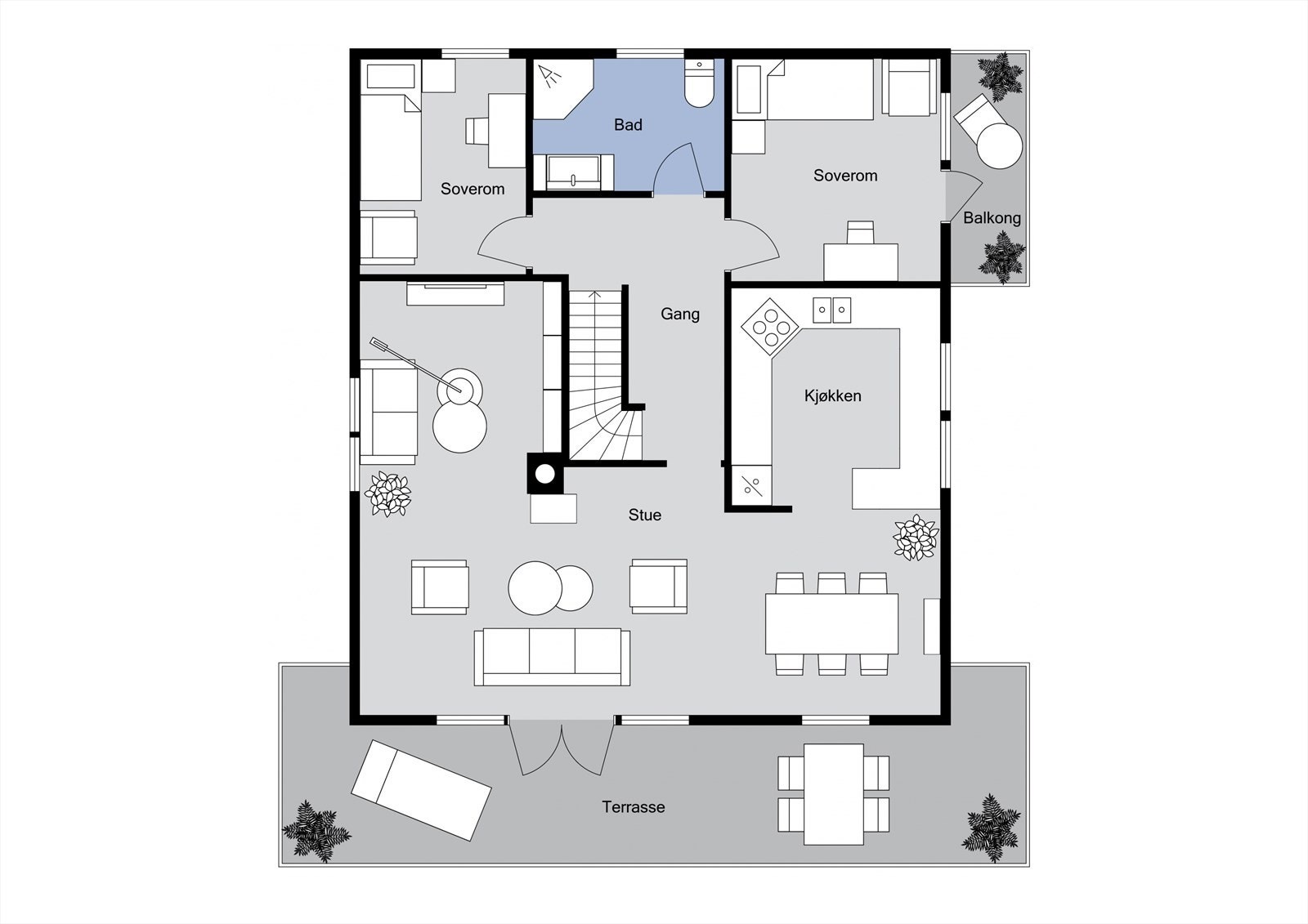 Planløsning hovedetasjen. Galleribilde