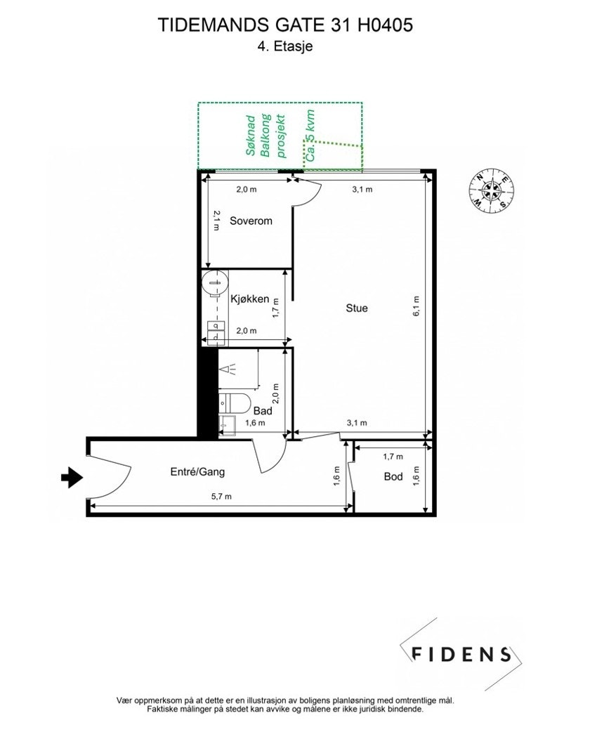 Plantegning for enkel orientering. Rommet med seng er en sovenisje, ikke fullverdig soverom Galleribilde