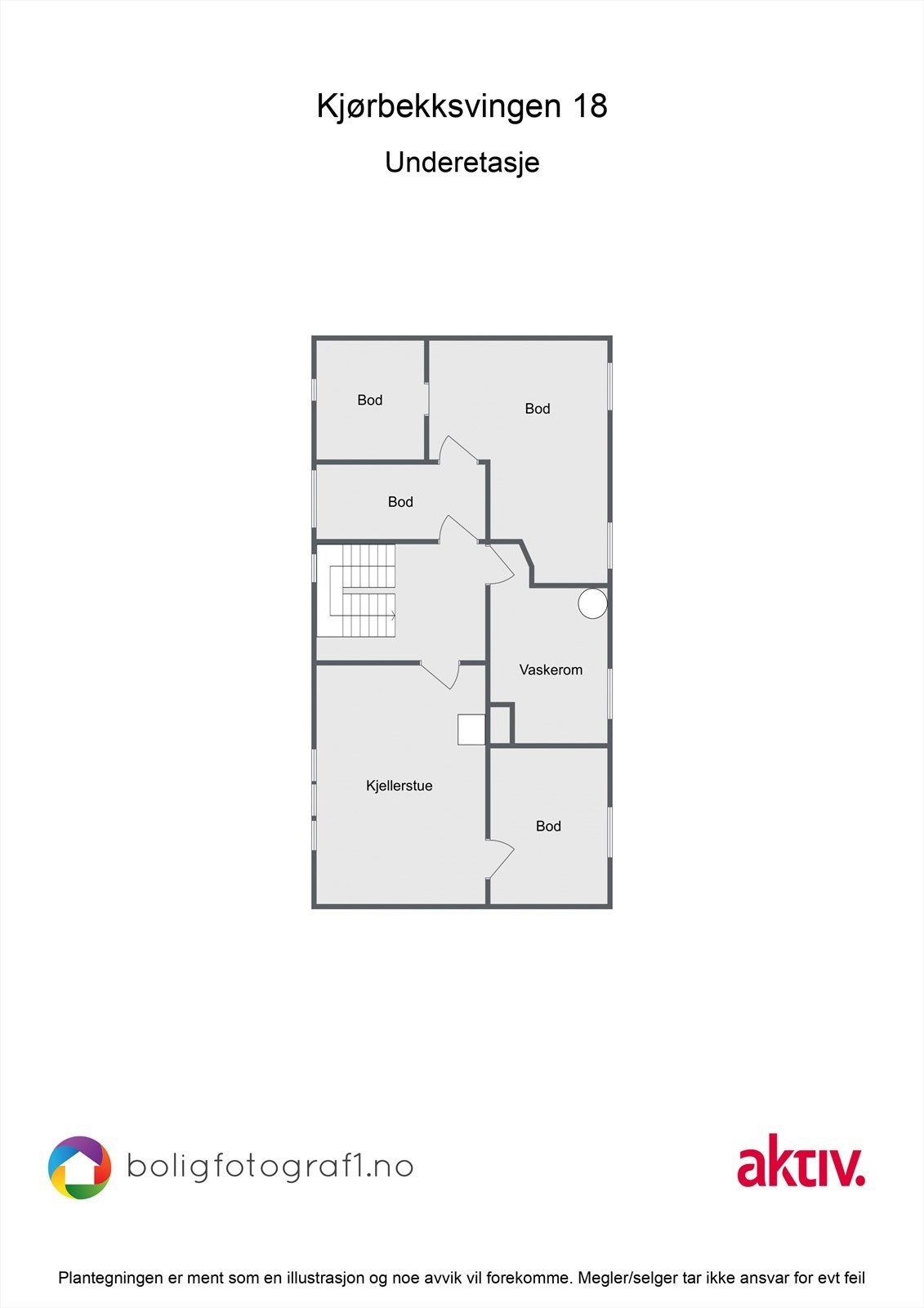 Kjelleren inneholder kjellerstue, vaskerom og boder i dag. Opprinnelig er kjeller benevnt som matbod, brensel, vaskerom og tørkerom i byggetegninger fra 1995. Galleribilde