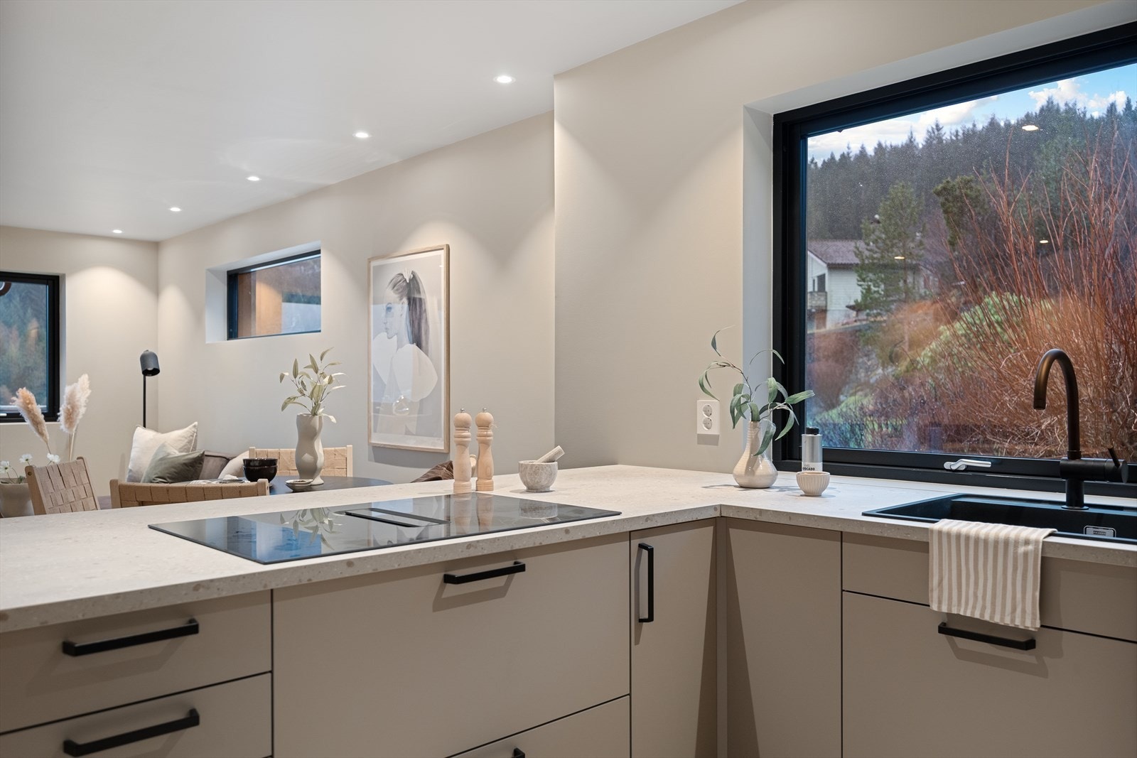 Kjøkkenet har også en effektiv og plassbesparende platetopp med integrert avtrekk Galleribilde