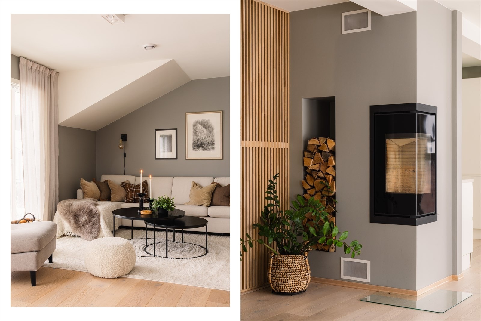 God plass til sofagruppe, medievegg, oppbevaringsløsninger og spisestuen. Galleribilde