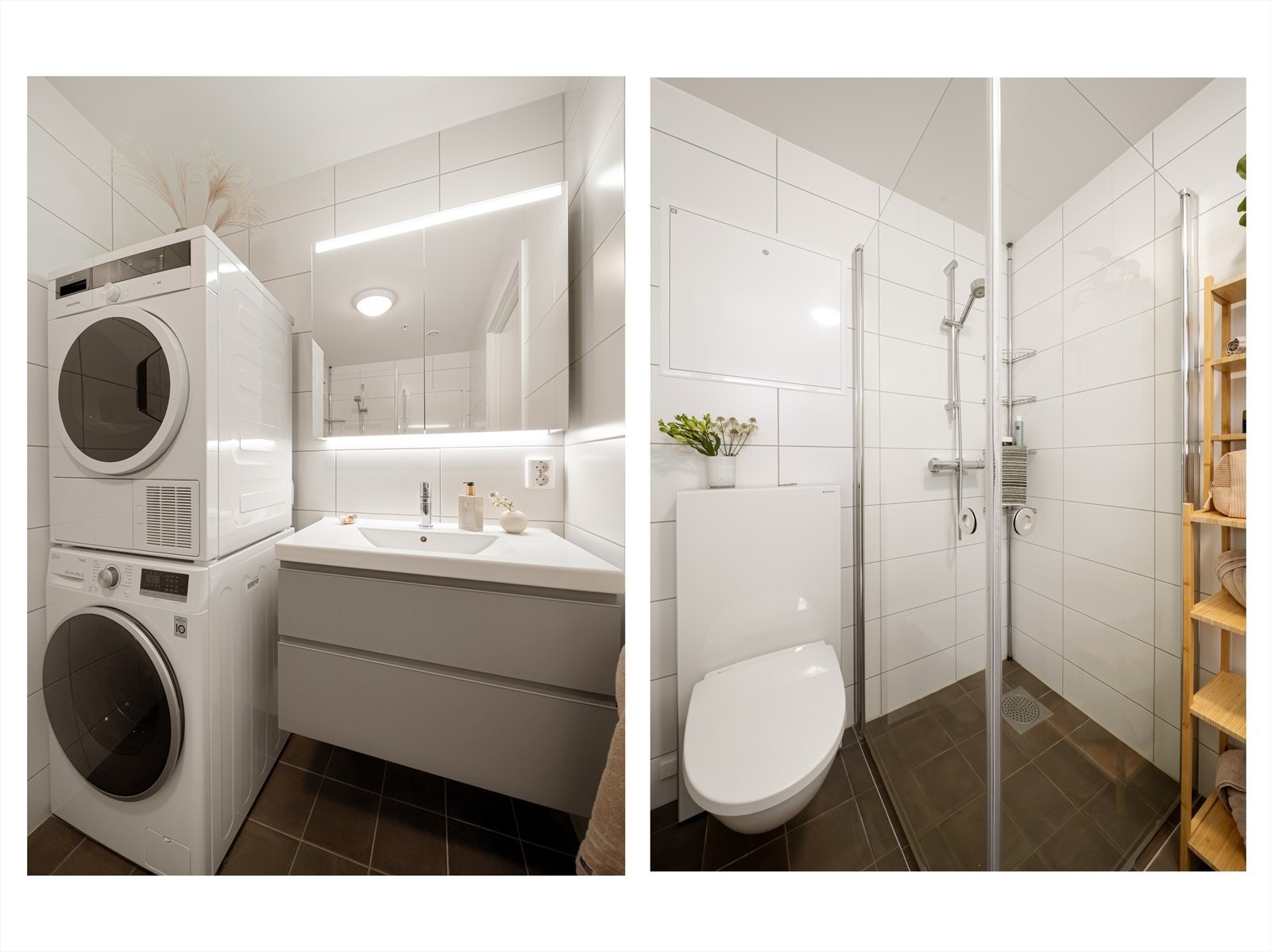 Det er opplegg på badet til vaskemaskin og tørketrommel. Galleribilde